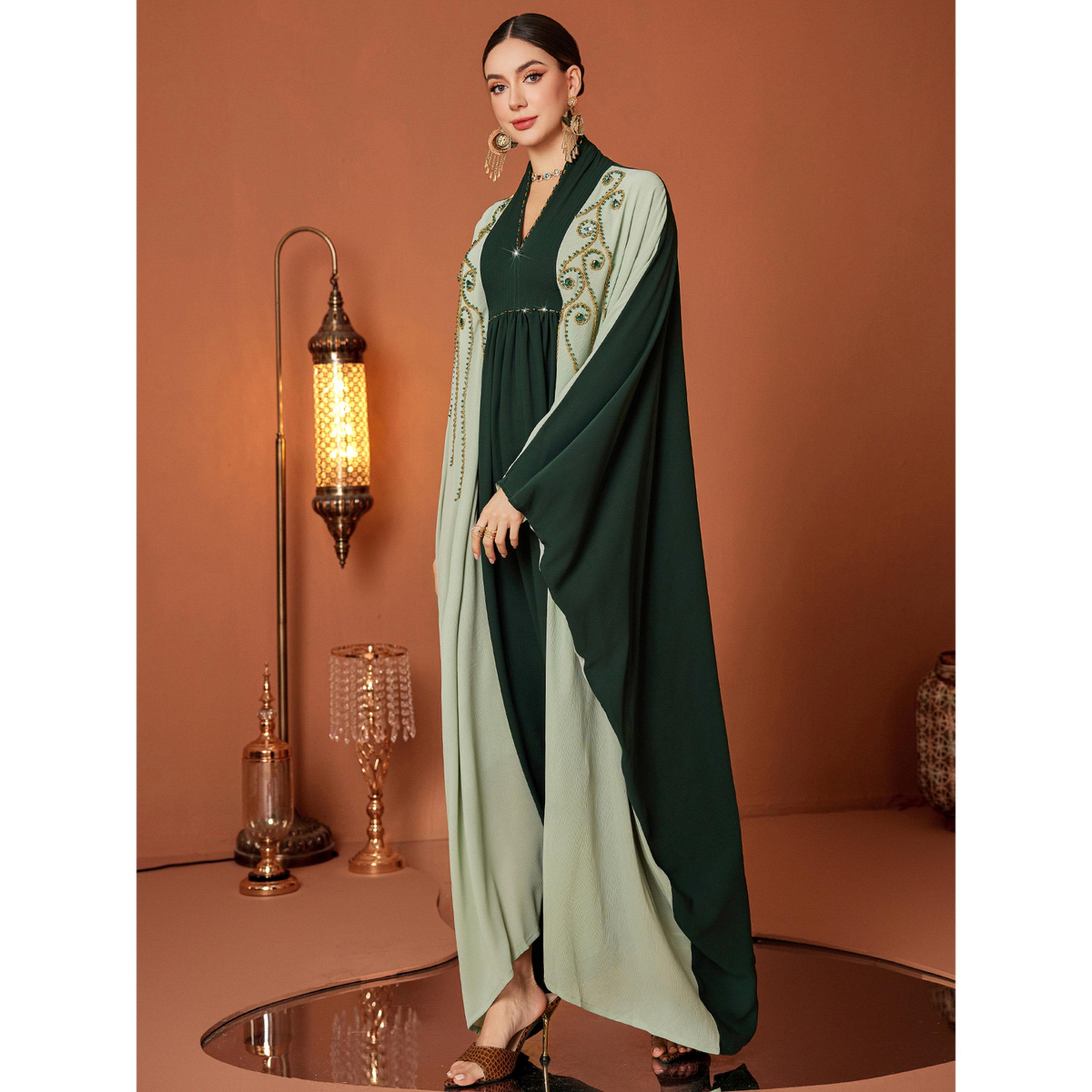 Take Two Women Color Blocked Rhinestone Kimono Sleeve Jalabiya-women-arabicclothing-jalabiyas-image-3