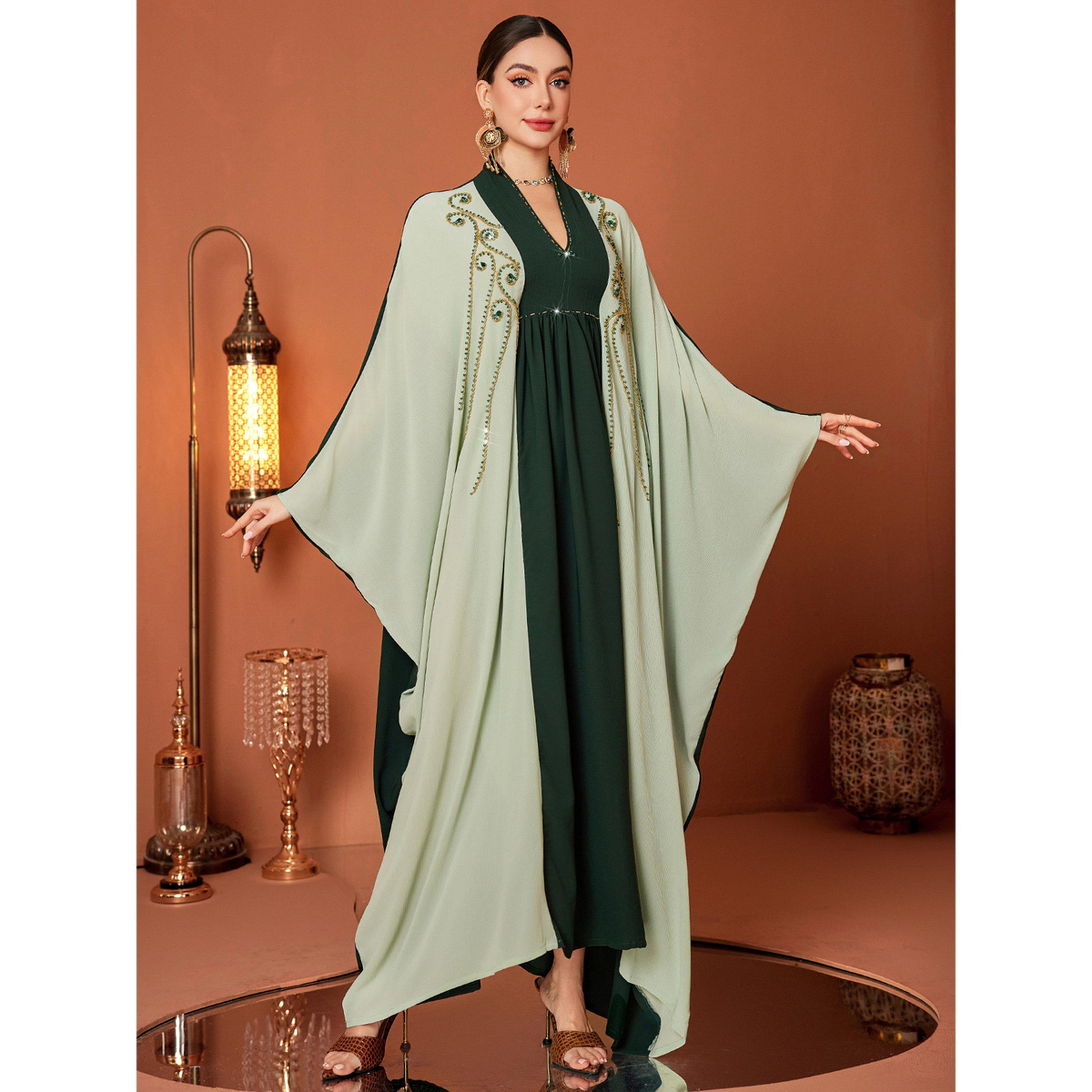 Take Two Women Color Blocked Rhinestone Kimono Sleeve Jalabiya-women-arabicclothing-jalabiyas-image-5