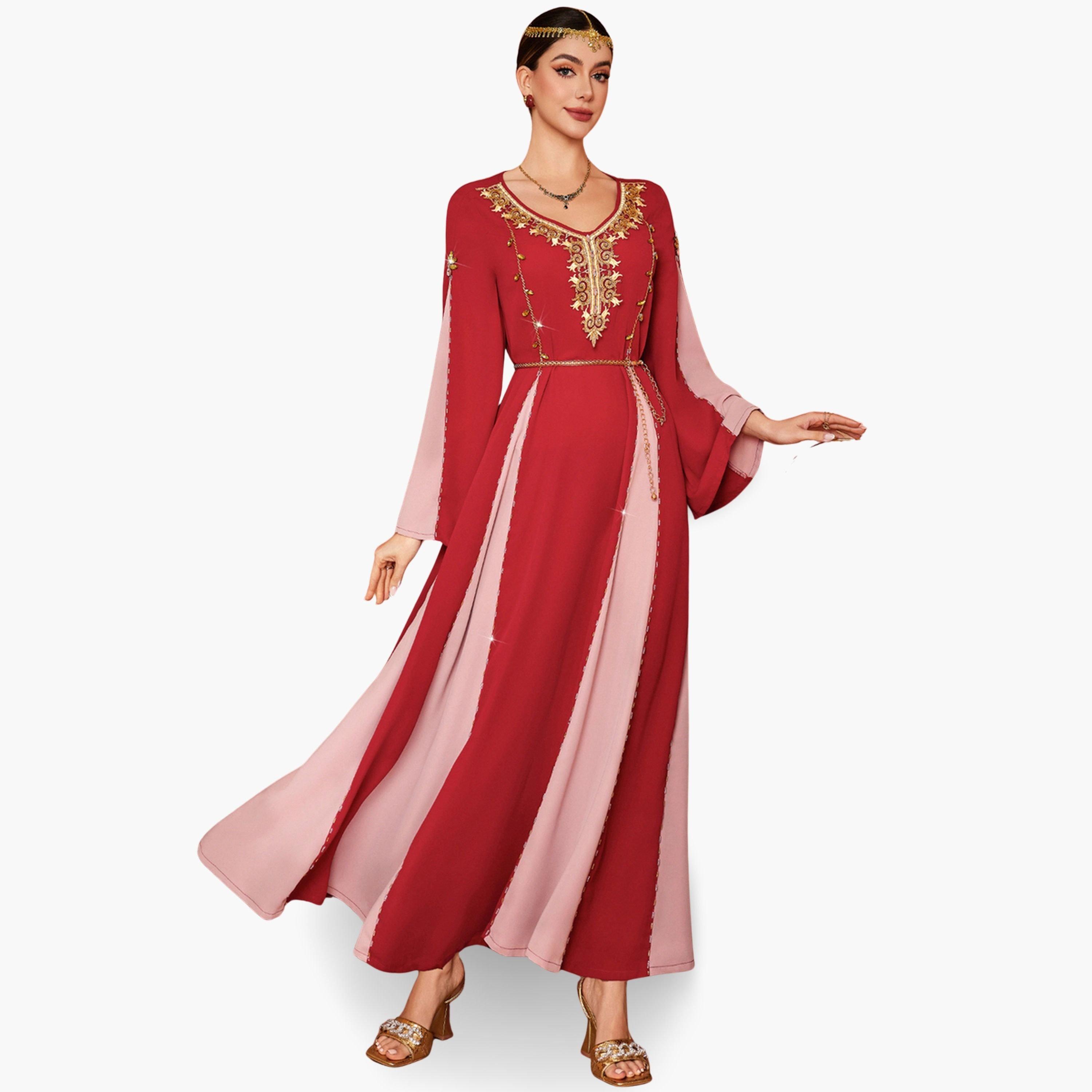 Take Two Women Rhinestone Embellished Golden Patch Detail Jalabiya-women-arabicclothing-jalabiyas-image-1