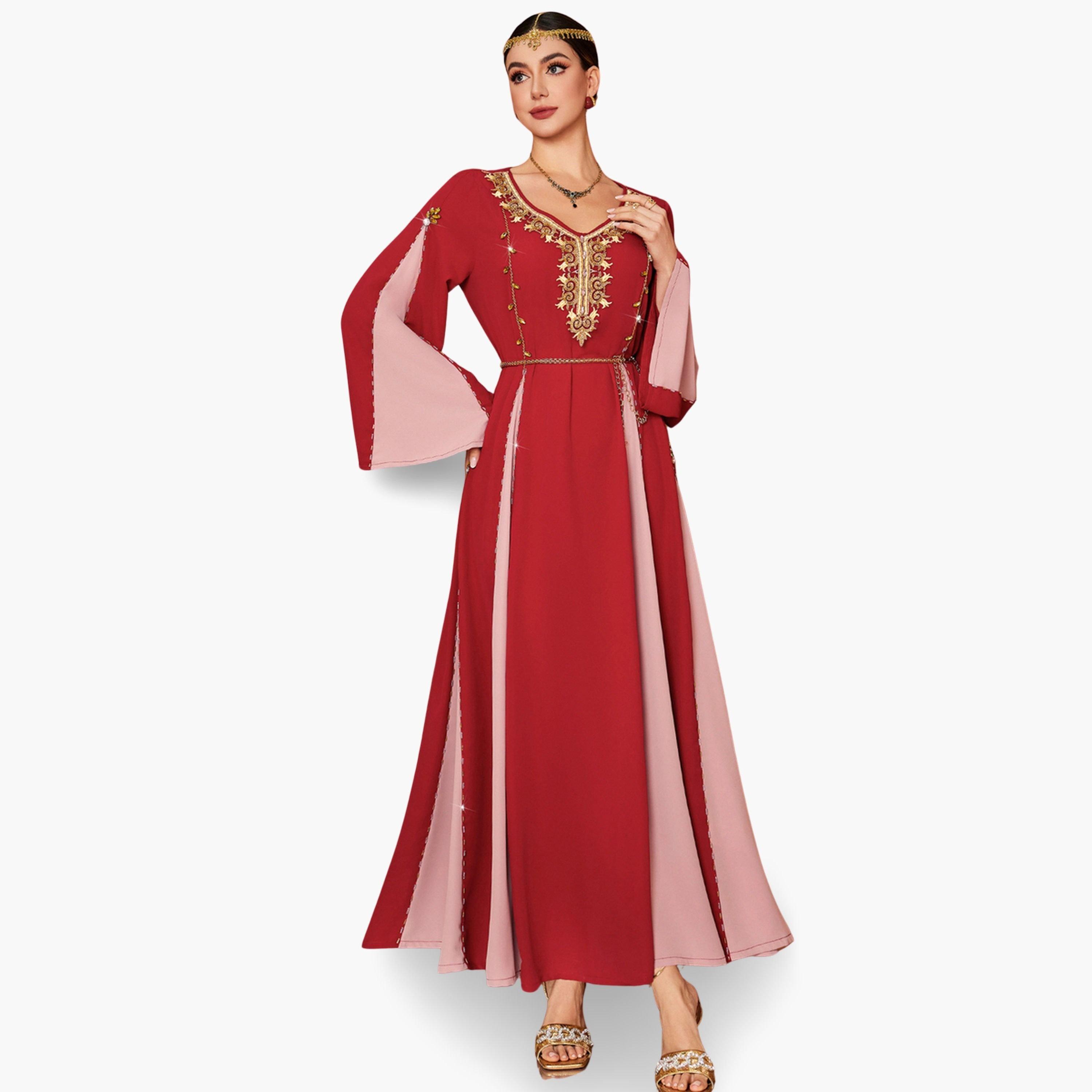 جلابية مزينة بالفصوص ورقع ذهبية-women-arabicclothing-jalabiyas-image-2
