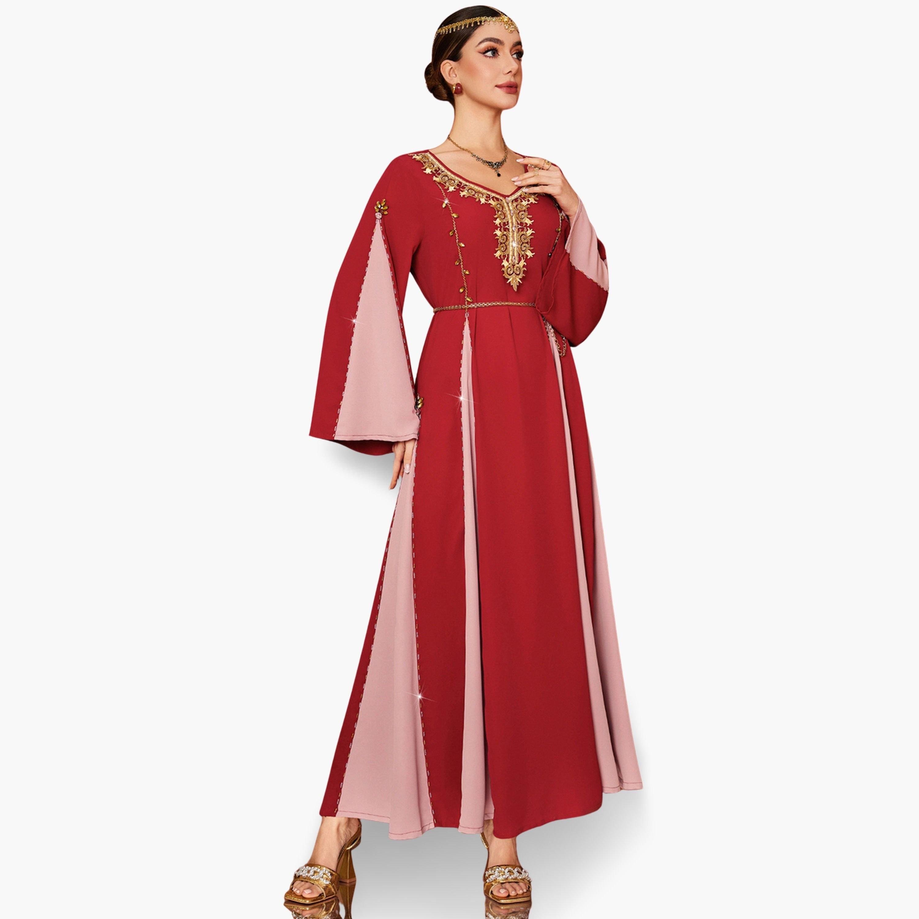 Take Two Women Rhinestone Embellished Golden Patch Detail Jalabiya-women-arabicclothing-jalabiyas-image-4