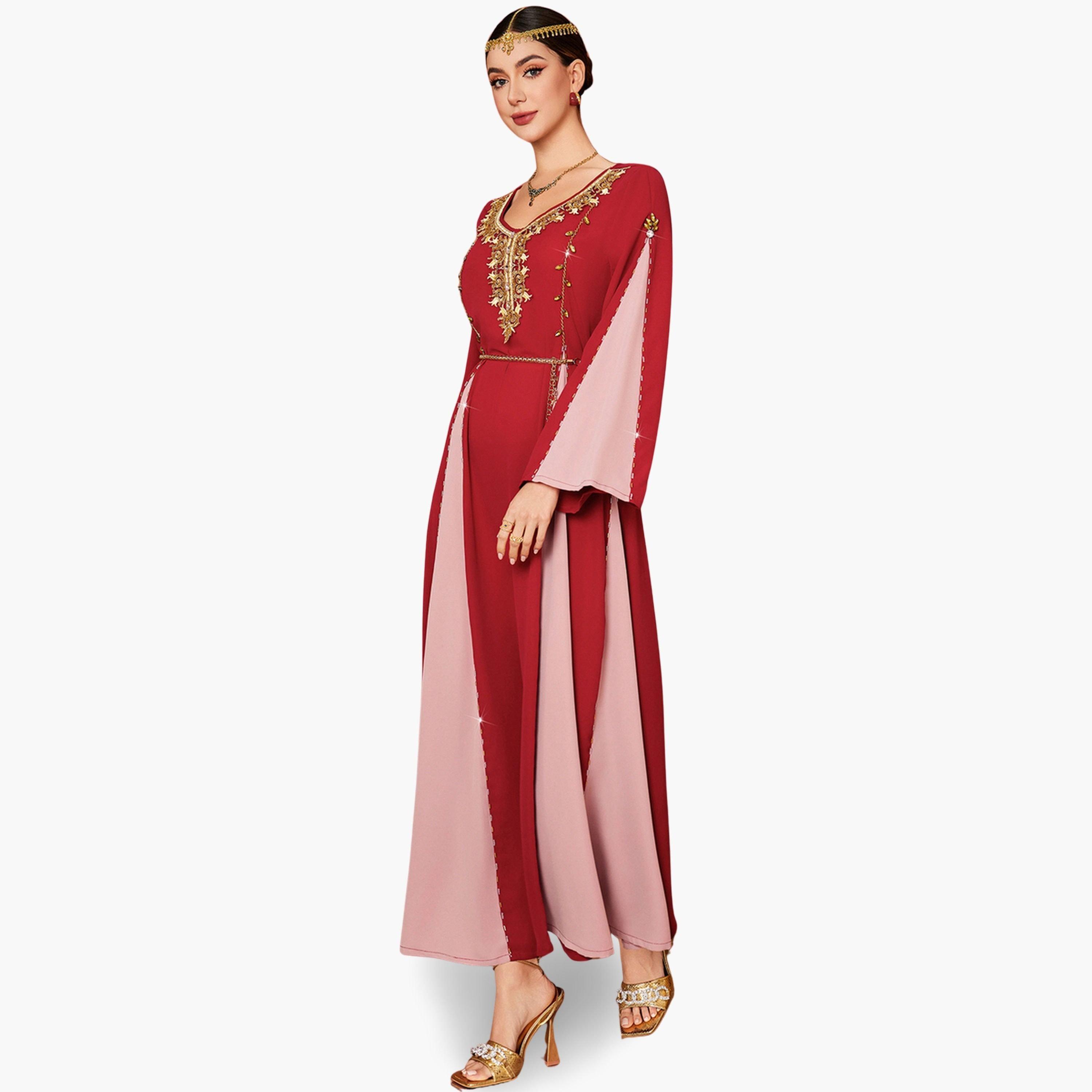 Take Two Women Rhinestone Embellished Golden Patch Detail Jalabiya-women-arabicclothing-jalabiyas-image-5
