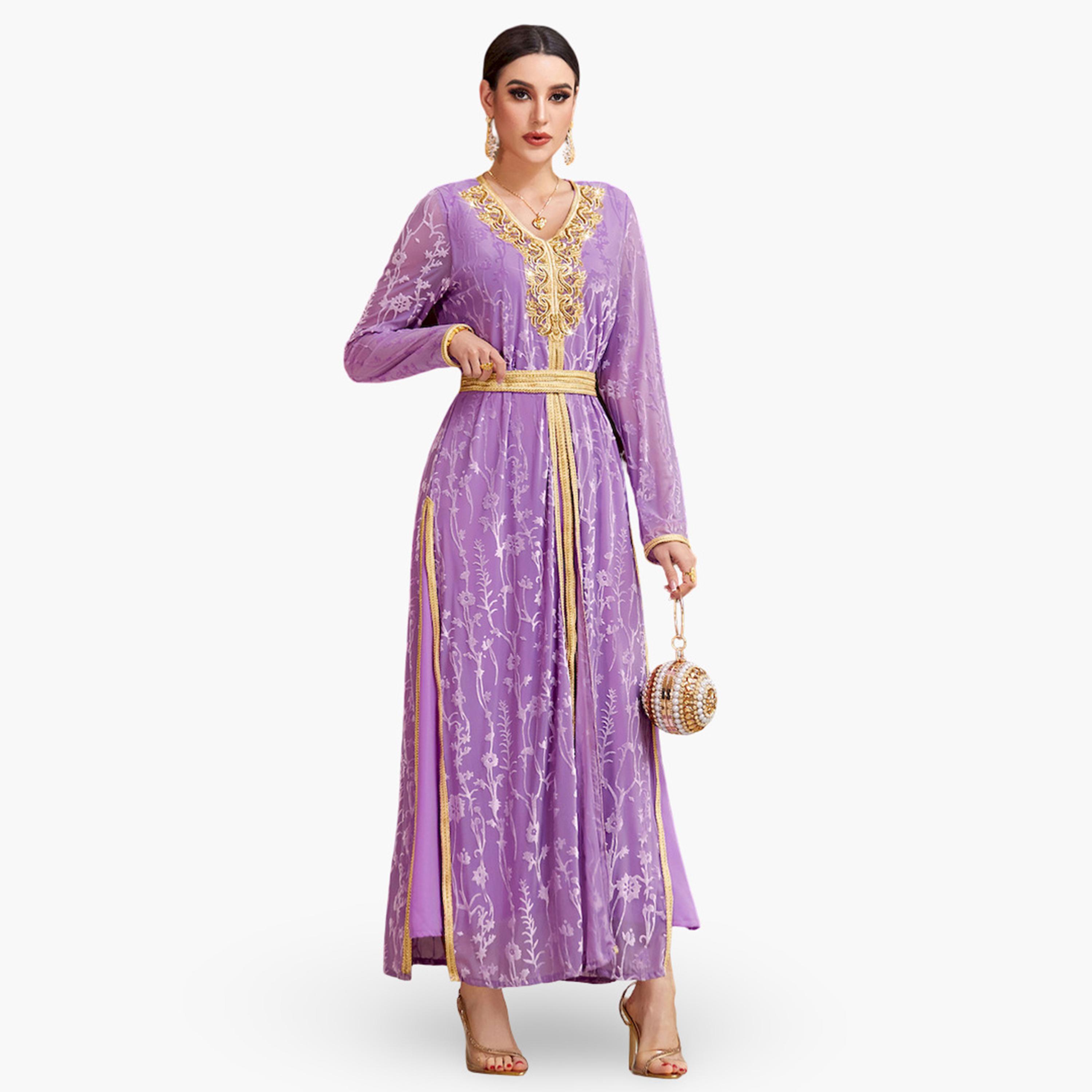 جلابية بتفاصيل زهور ورقع ذهبية-women-arabicclothing-jalabiyas-image-1