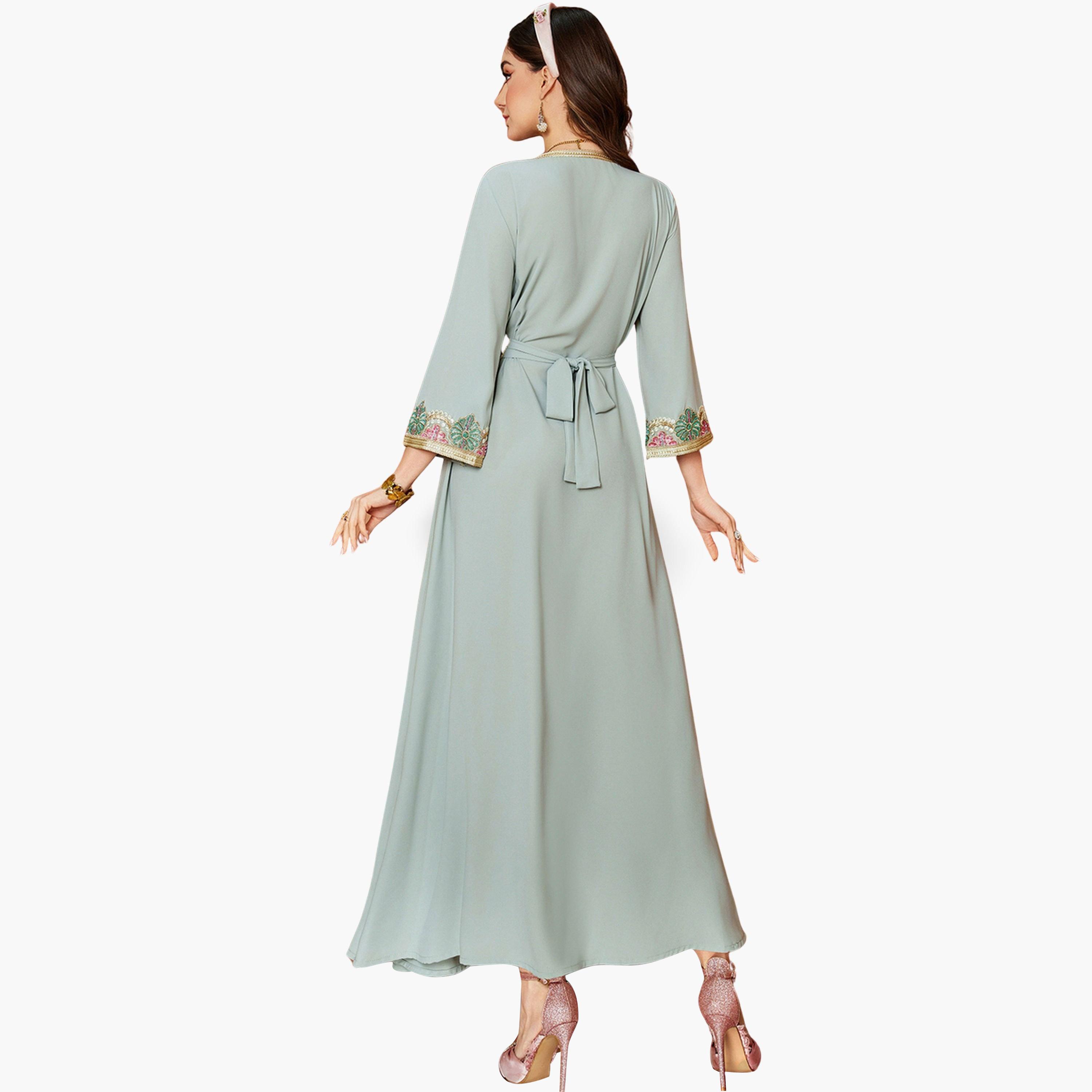 Take Two Women Light Blue Embellished Golden Trim Jalabiya-women-arabicclothing-jalabiyas-image-3
