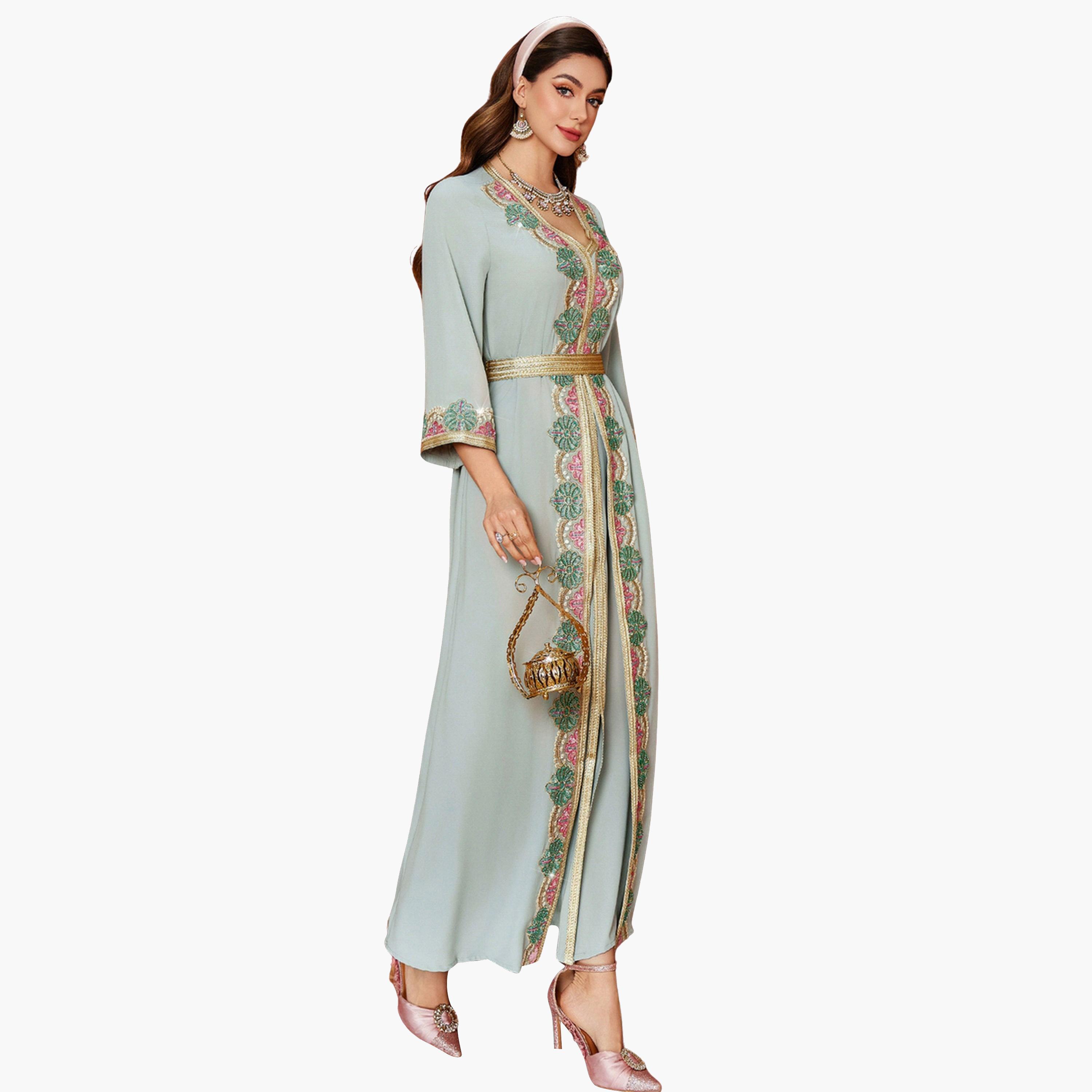 Take Two Women Light Blue Embellished Golden Trim Jalabiya-women-arabicclothing-jalabiyas-image-4