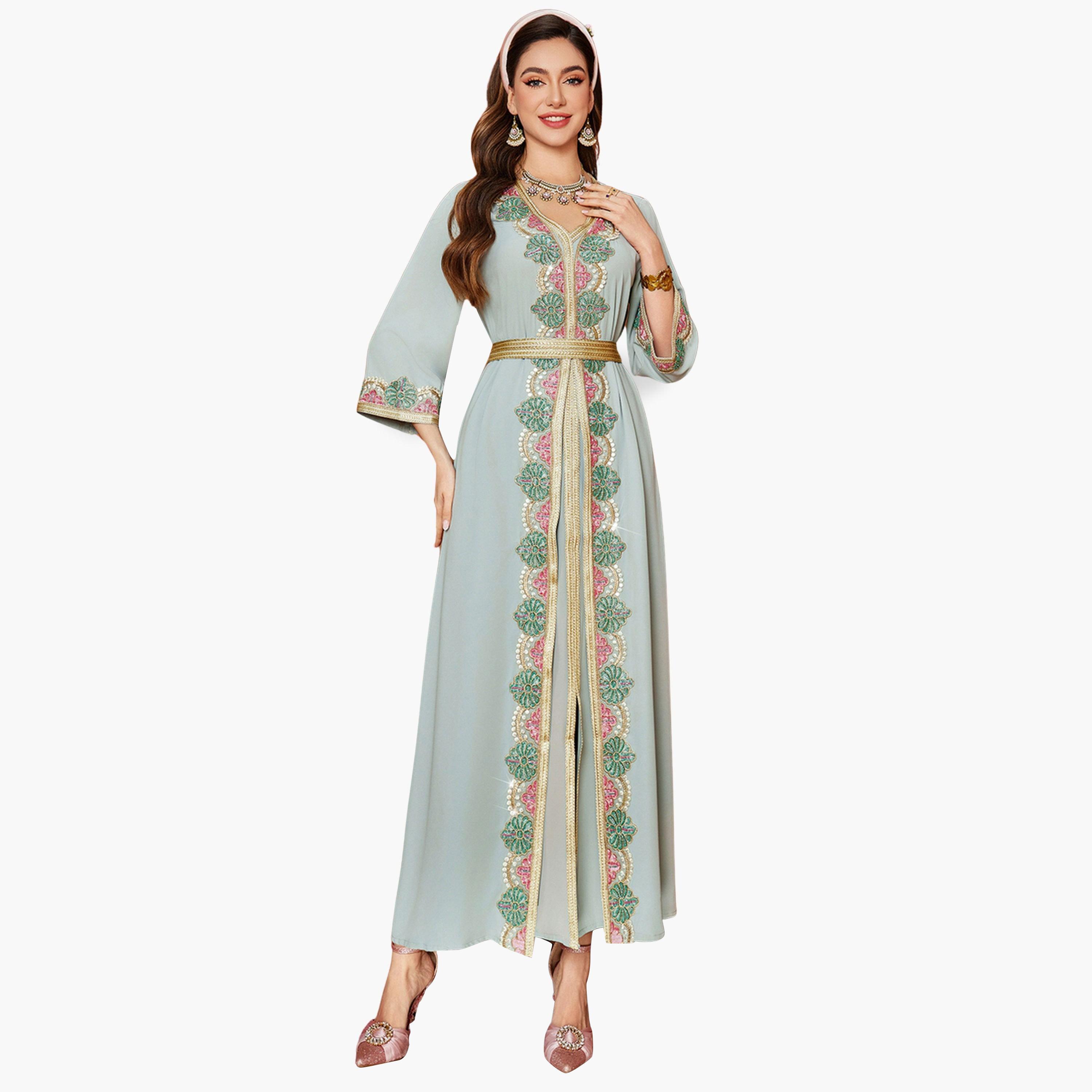 Take Two Women Light Blue Embellished Golden Trim Jalabiya-women-arabicclothing-jalabiyas-image-5