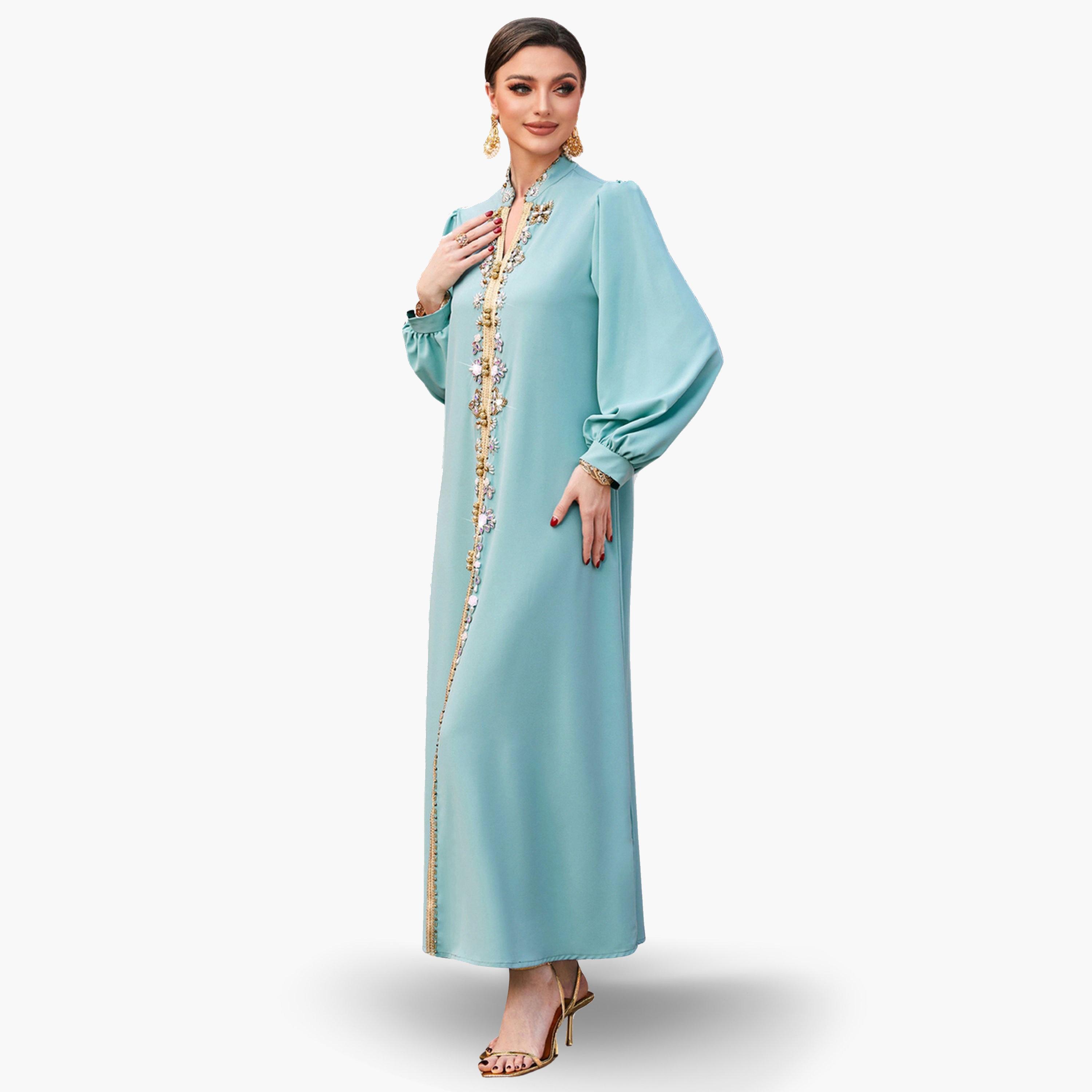 جلابية مزينة بالفصوص وحواف ذهبية-women-arabicclothing-jalabiyas-image-2