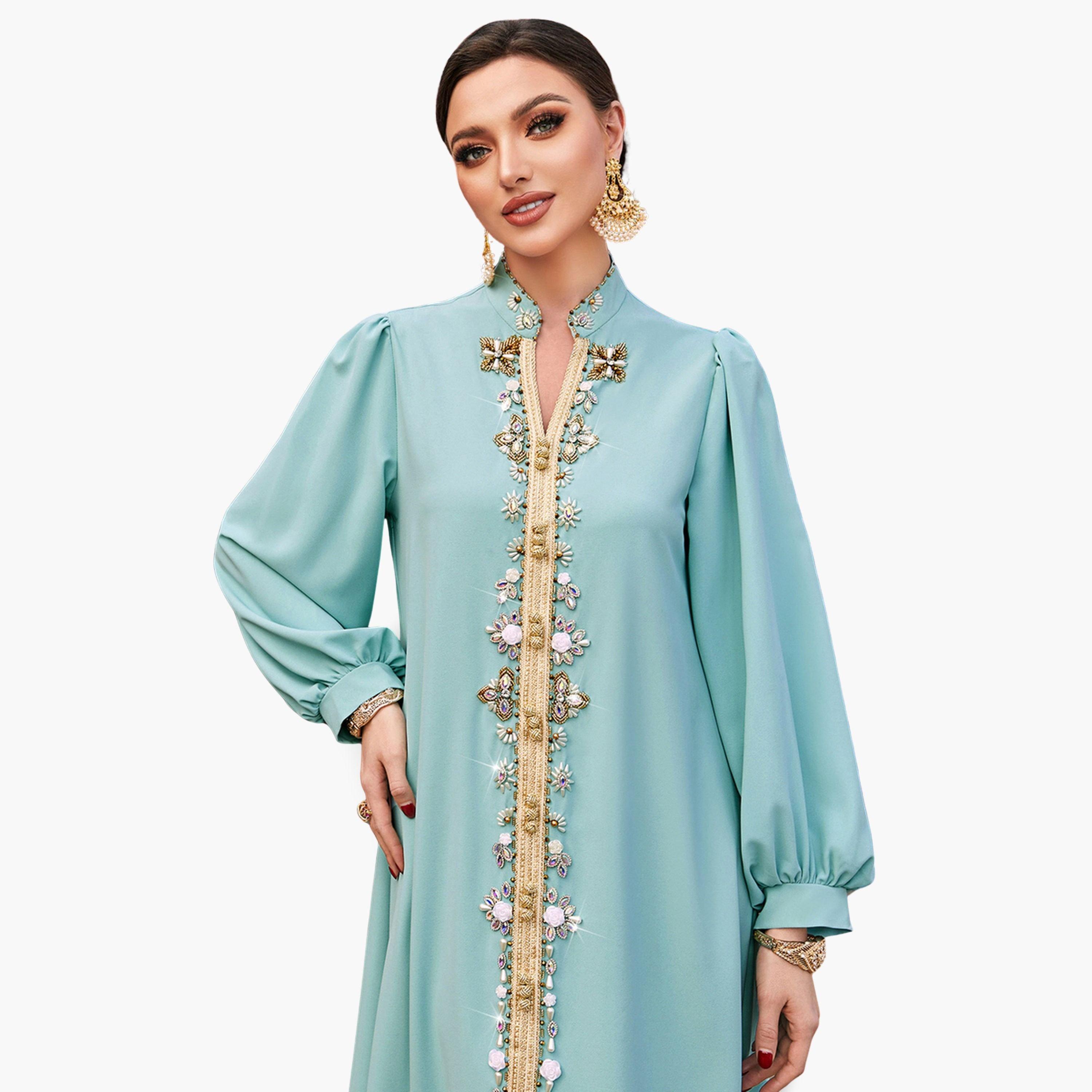 جلابية مزينة بالفصوص وحواف ذهبية-women-arabicclothing-jalabiyas-image-4