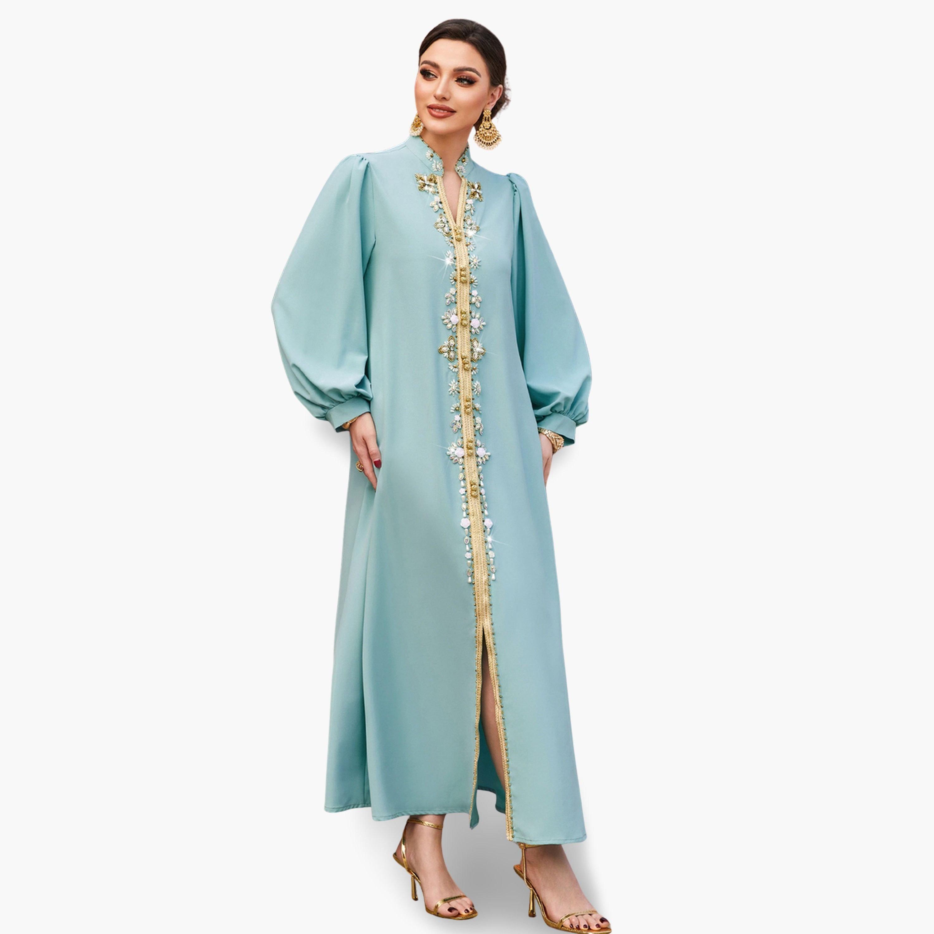 جلابية مزينة بالفصوص وحواف ذهبية-women-arabicclothing-jalabiyas-image-5