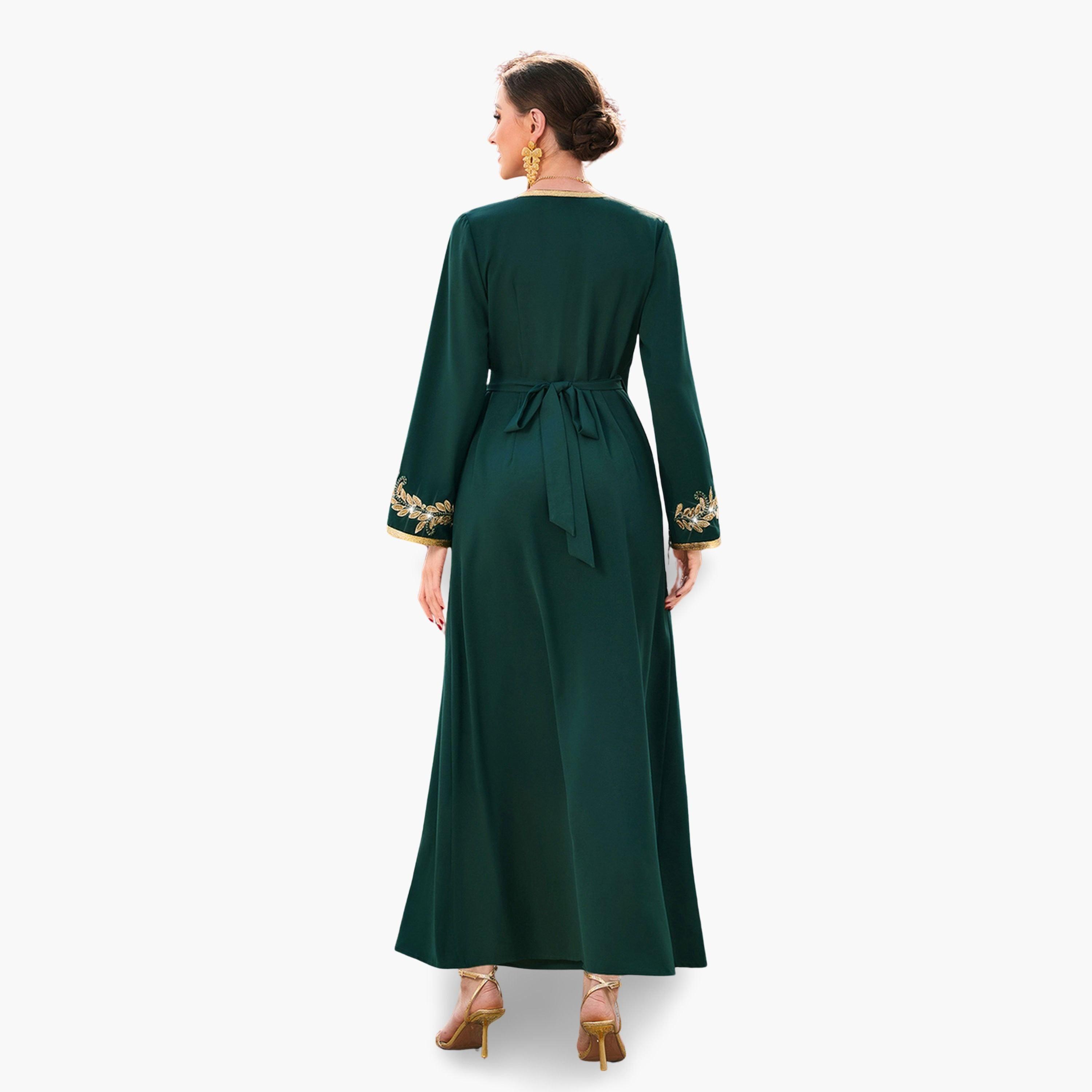 Take Two Women Green Golden Embroidered Flower Jalabiya-women-arabicclothing-jalabiyas-image-4