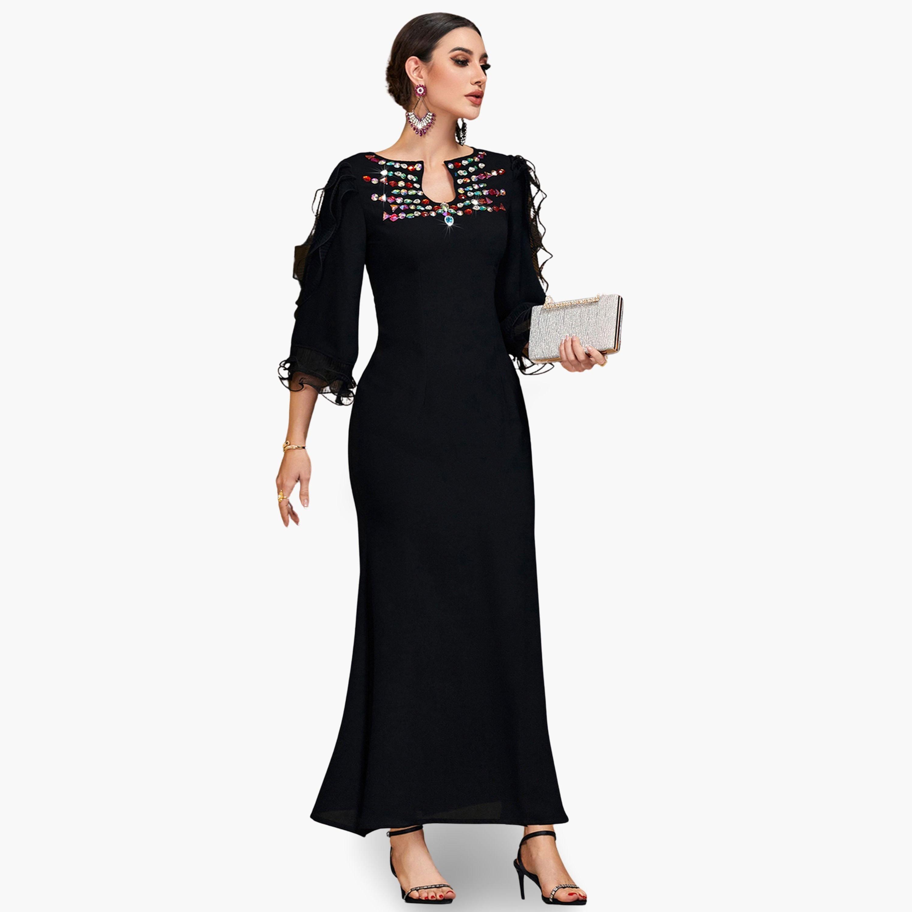 Take Two Women Black Rhinestone Embellished Bodycon Maxi Dress-women-clothing-dresses-image-2