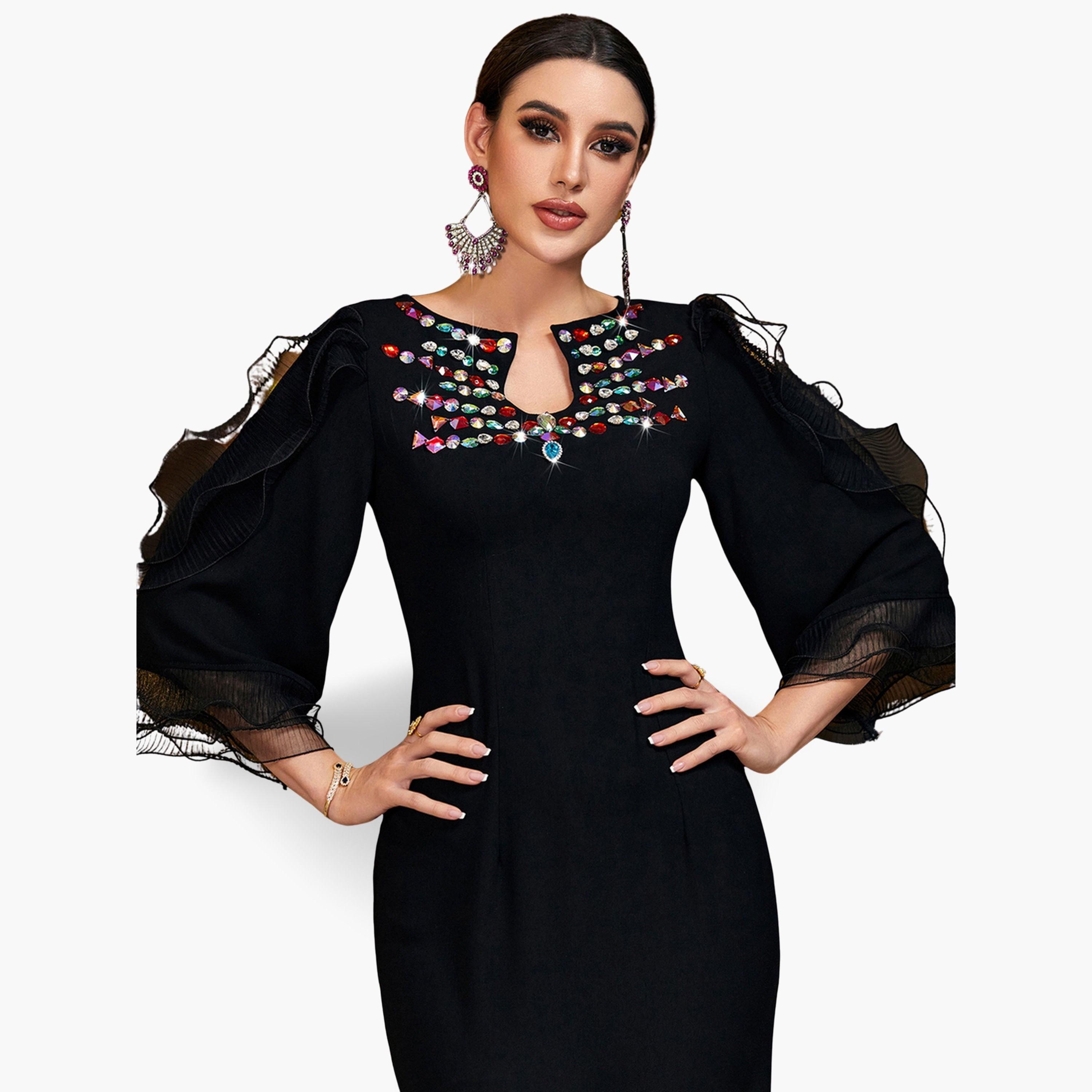 Take Two Women Black Rhinestone Embellished Bodycon Maxi Dress-women-clothing-dresses-image-5