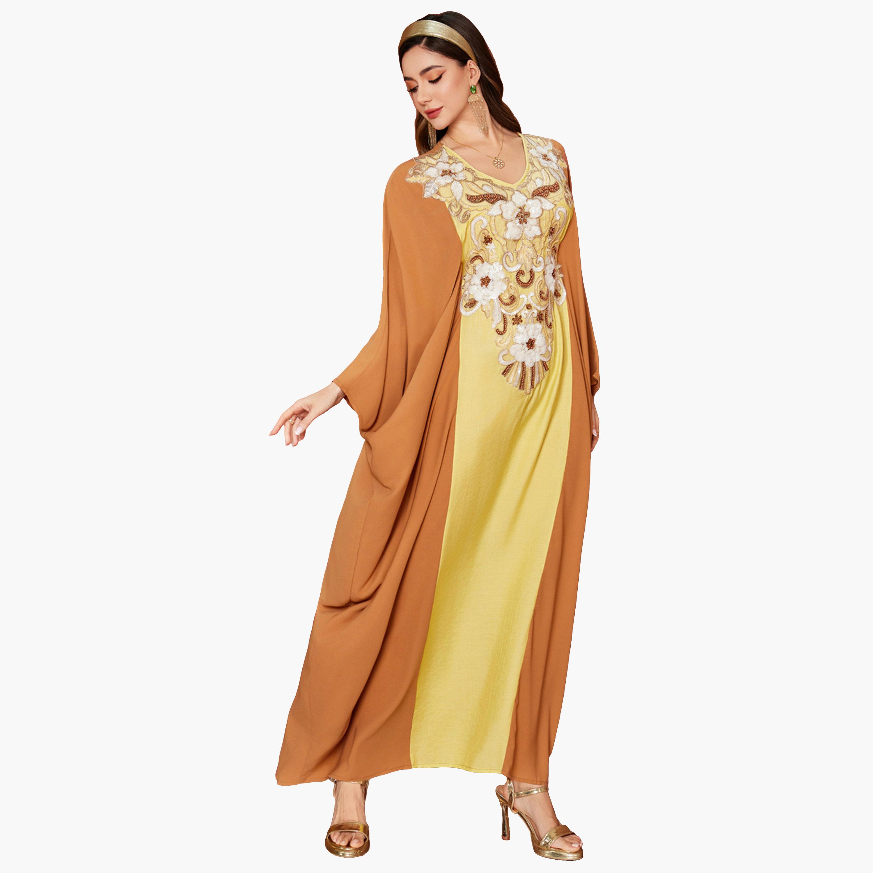 جلابية مزينة برقع زهور-women-arabicclothing-jalabiyas-image-2