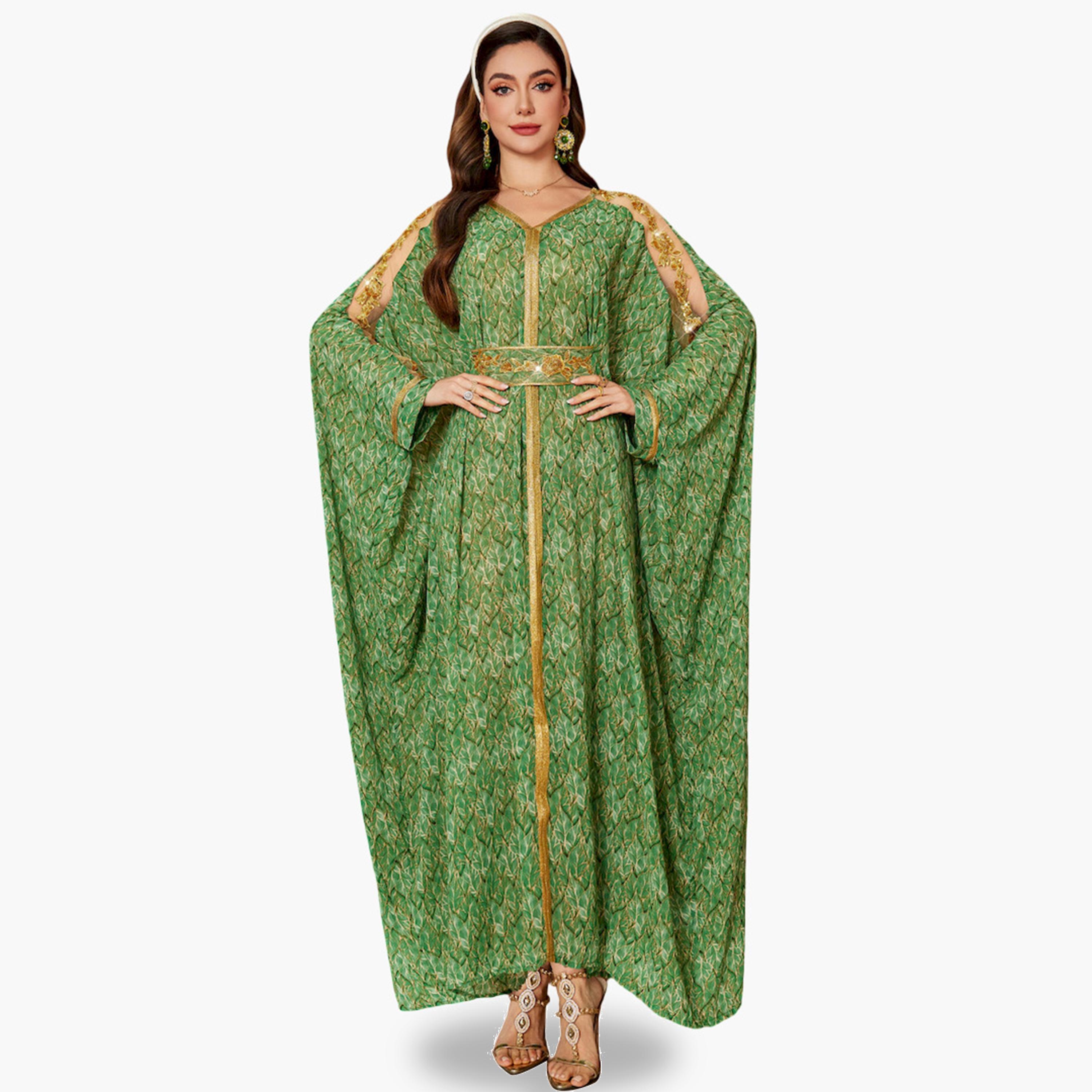 جلابية مطبوعة ومزينة بحواف ذهبية-women-arabicclothing-jalabiyas-image-1