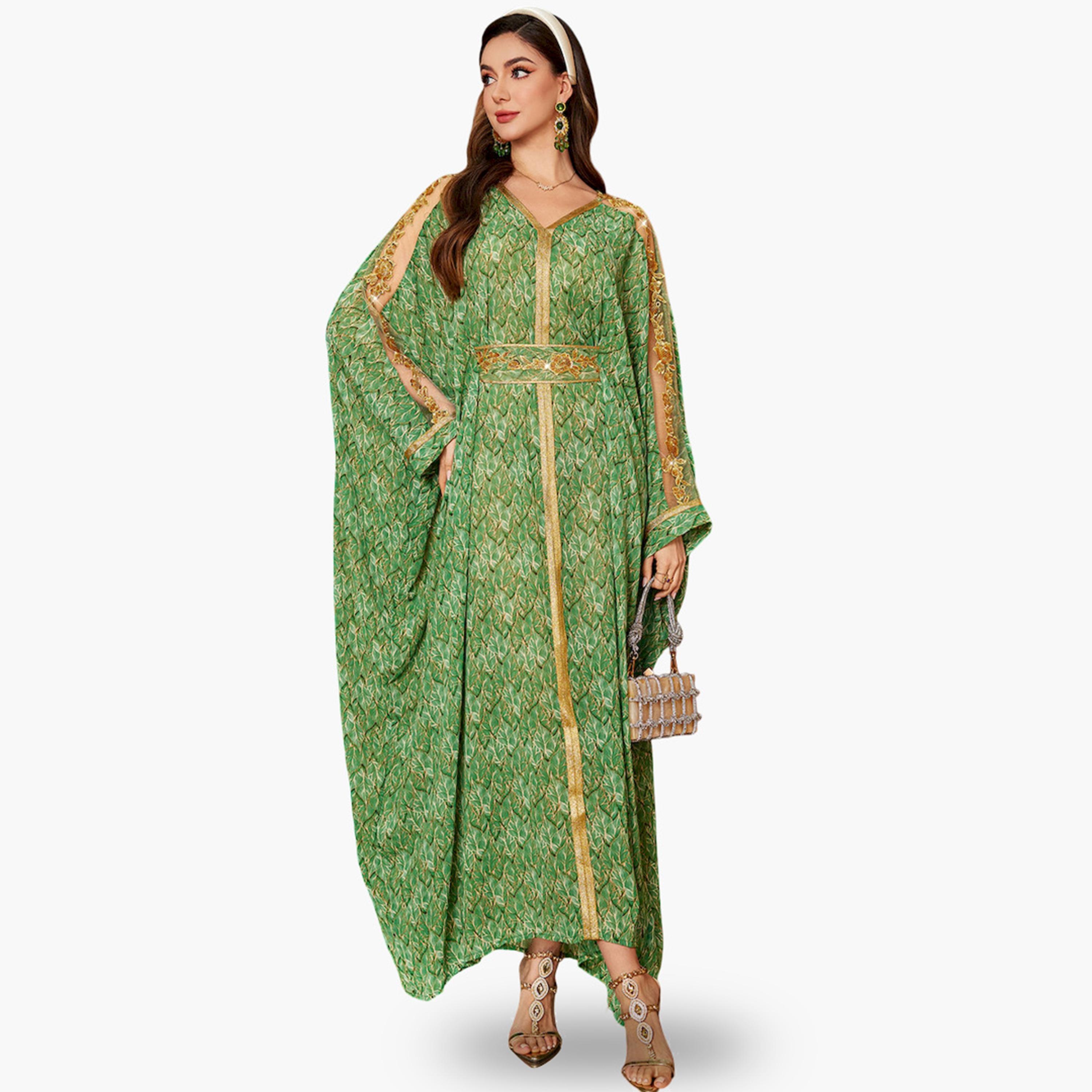 جلابية مطبوعة ومزينة بحواف ذهبية-women-arabicclothing-jalabiyas-image-4