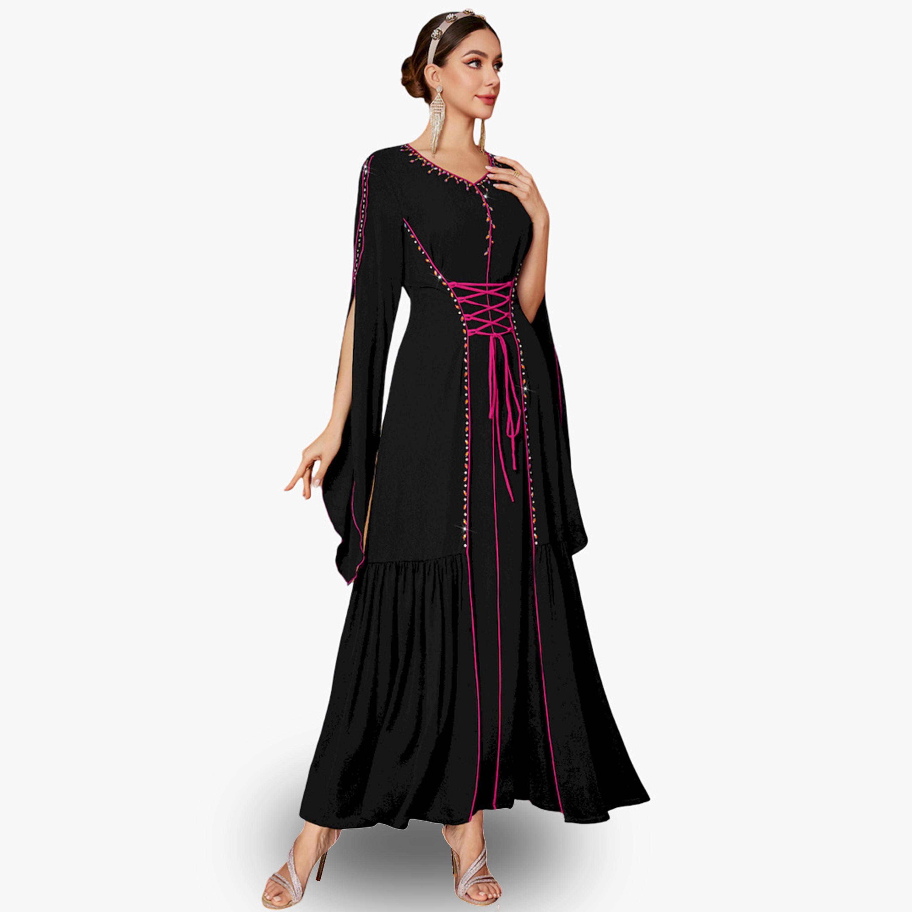فستان طويل مزين بخصر محدد وأكمام مفتوحة-women-clothing-dresses-image-1