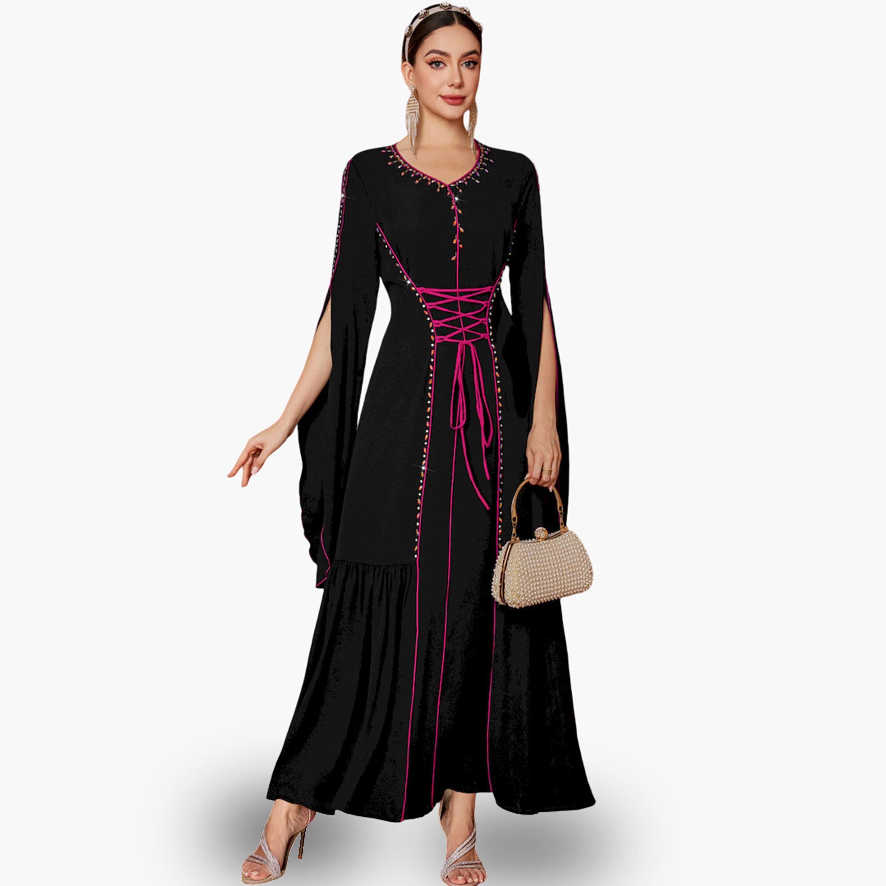 فستان طويل مزين بخصر محدد وأكمام مفتوحة-women-clothing-dresses-image-2