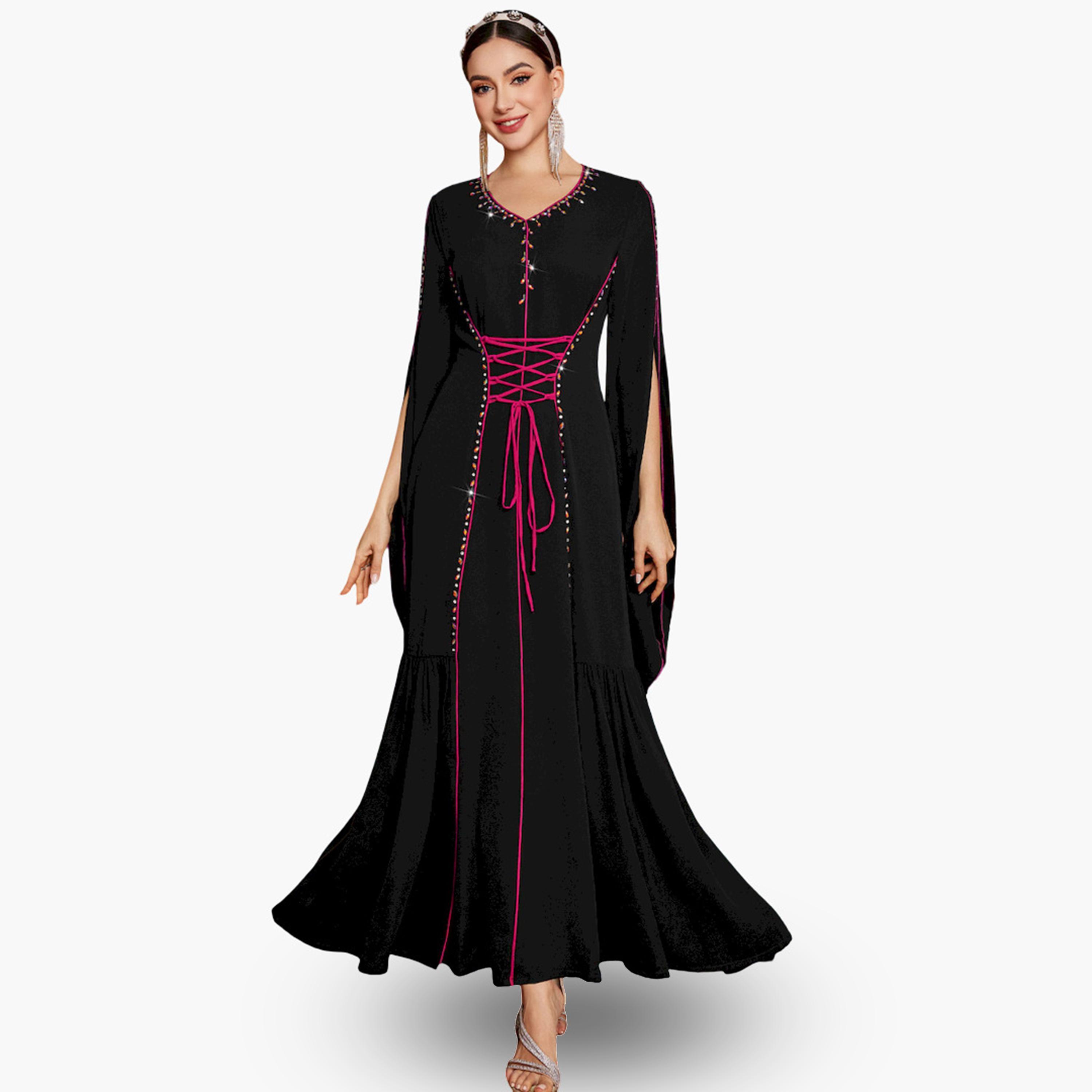 فستان طويل مزين بخصر محدد وأكمام مفتوحة-women-clothing-dresses-image-3