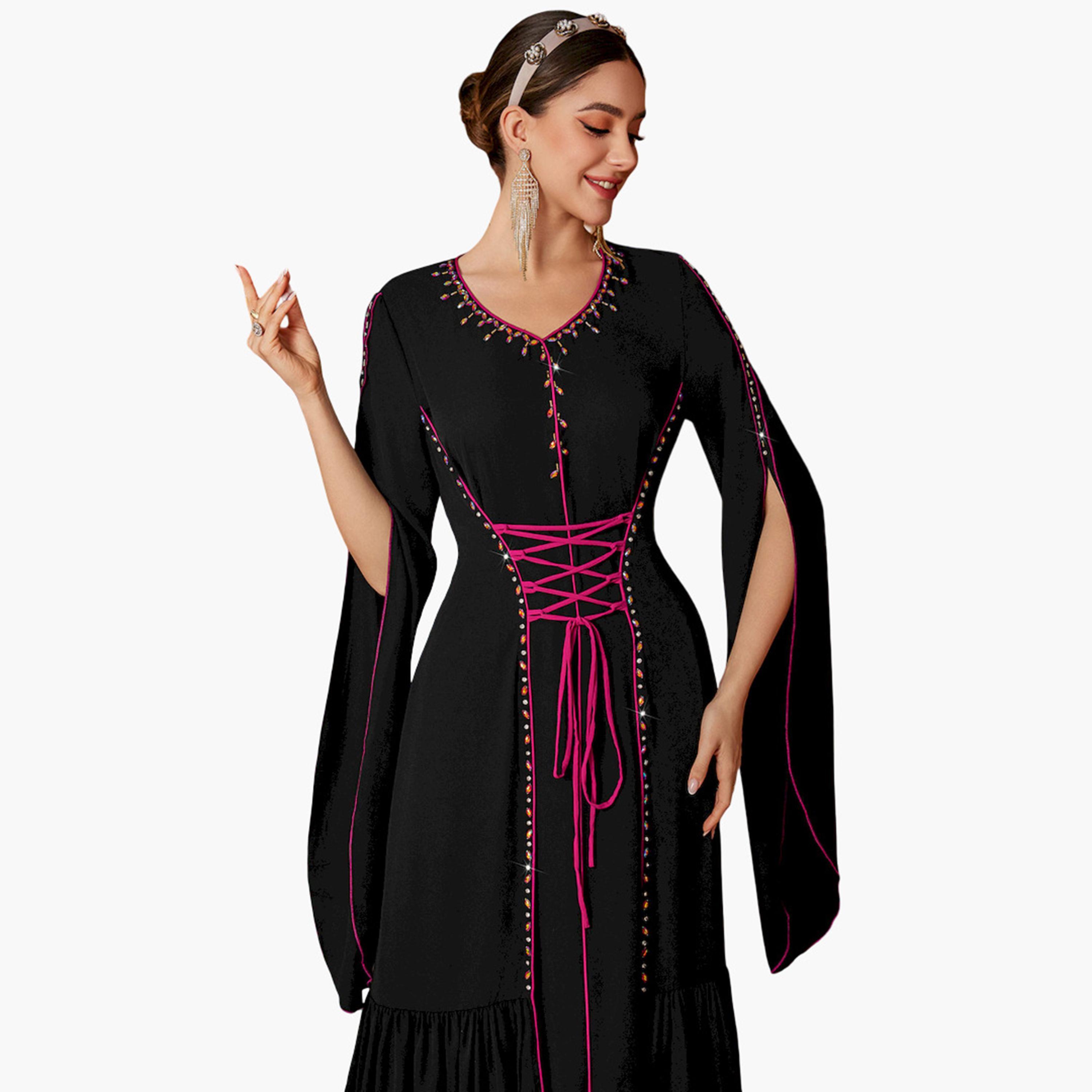 فستان طويل مزين بخصر محدد وأكمام مفتوحة-women-clothing-dresses-image-4