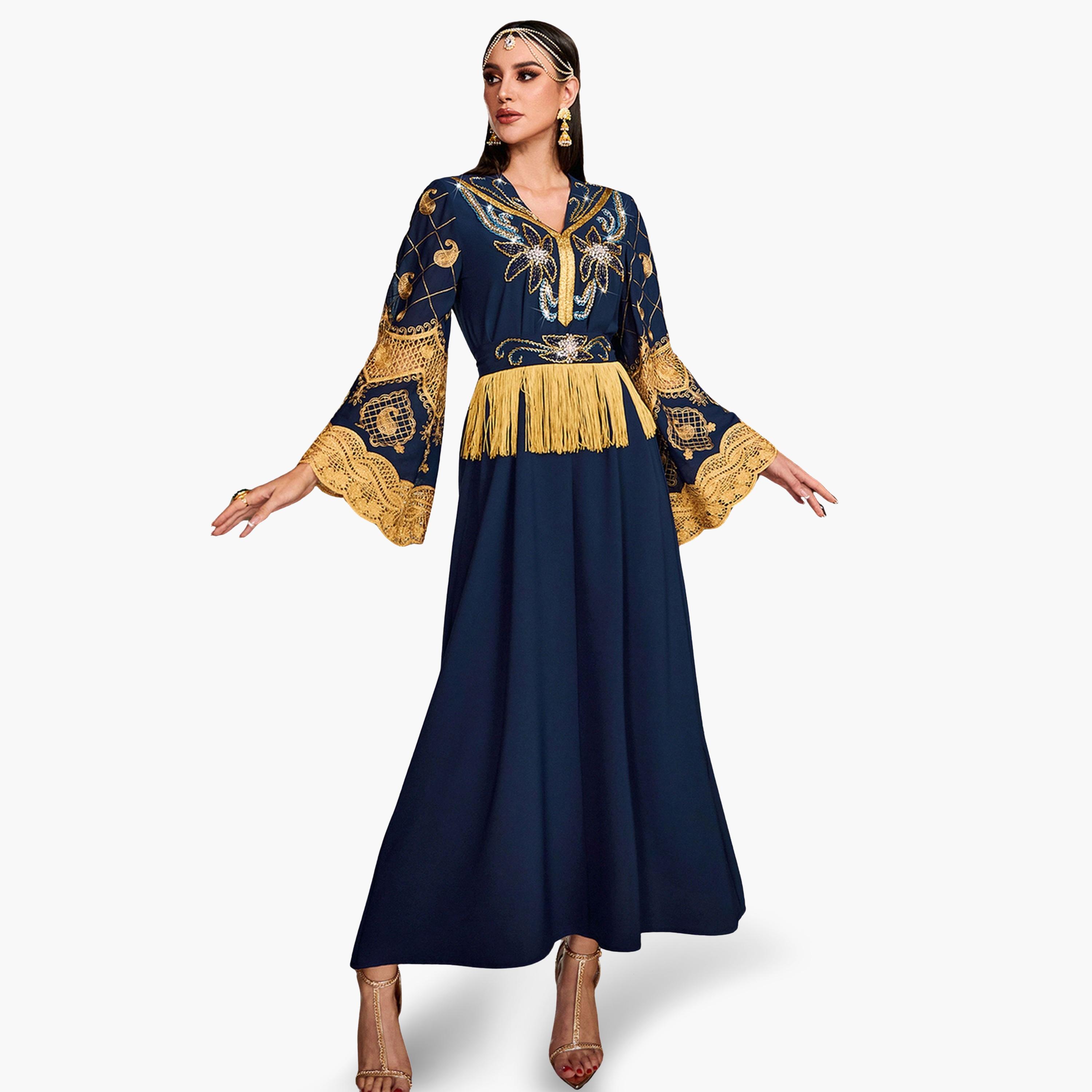 جلابية مطرزة ومزينة بشراشيب-women-arabicclothing-jalabiyas-image-1