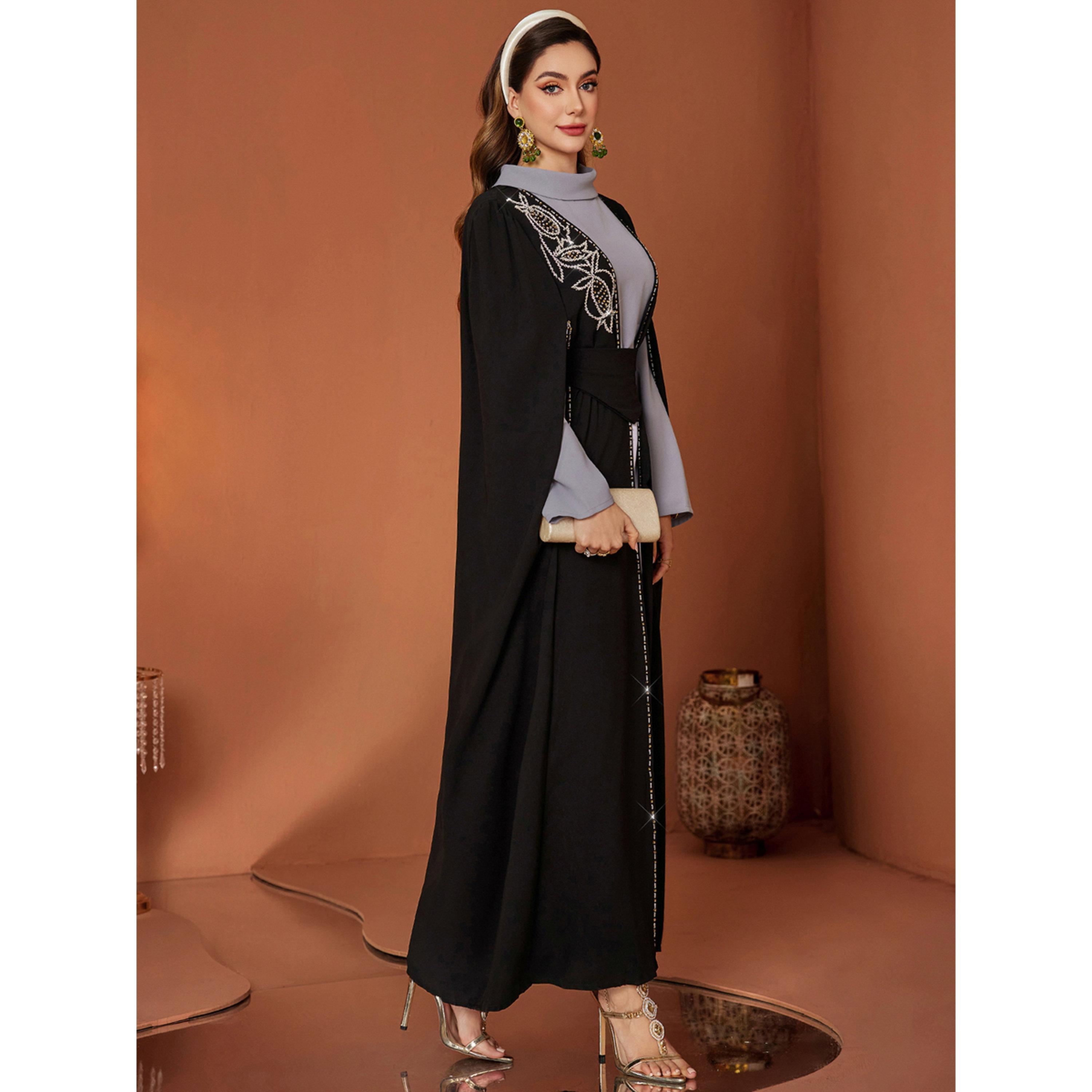 طقم نسائي كيمونو وفستان داخلي مزين بالفصوص-women-arabicclothing-sets-image-2