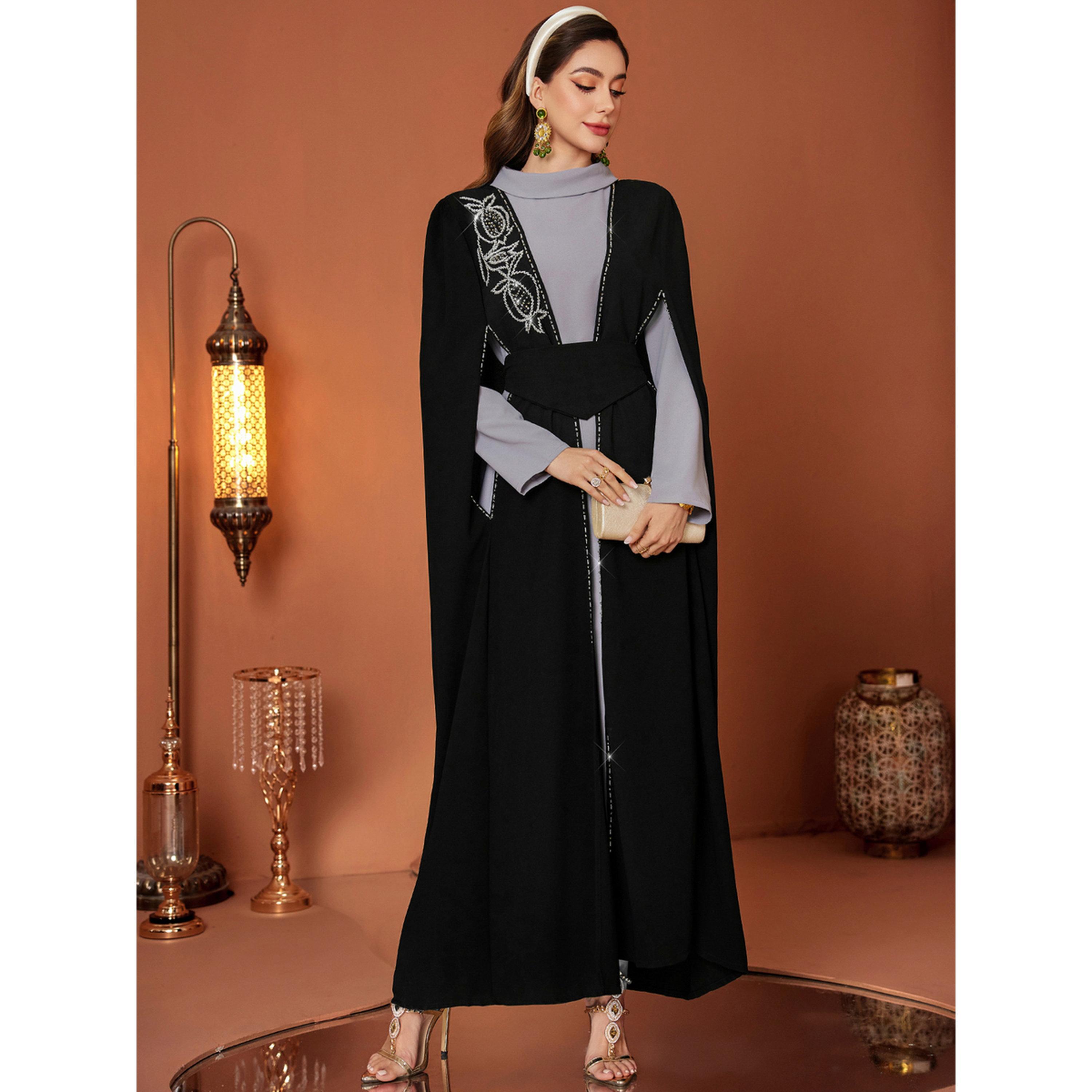 طقم نسائي كيمونو وفستان داخلي مزين بالفصوص-women-arabicclothing-sets-image-3