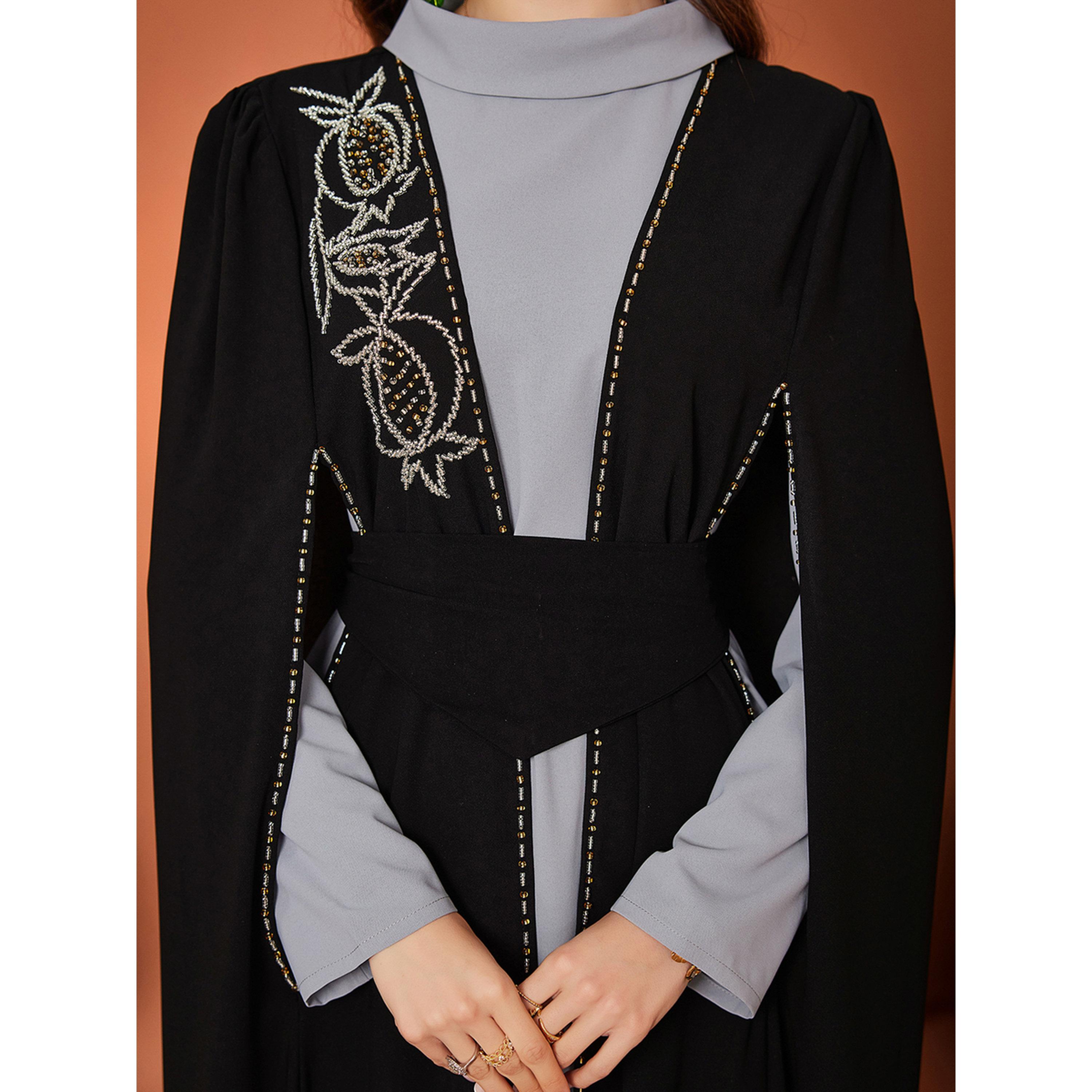 Take Two Women Rhinestone Embellished Kimono with Inner Dress Set-women-arabicclothing-sets-image-6