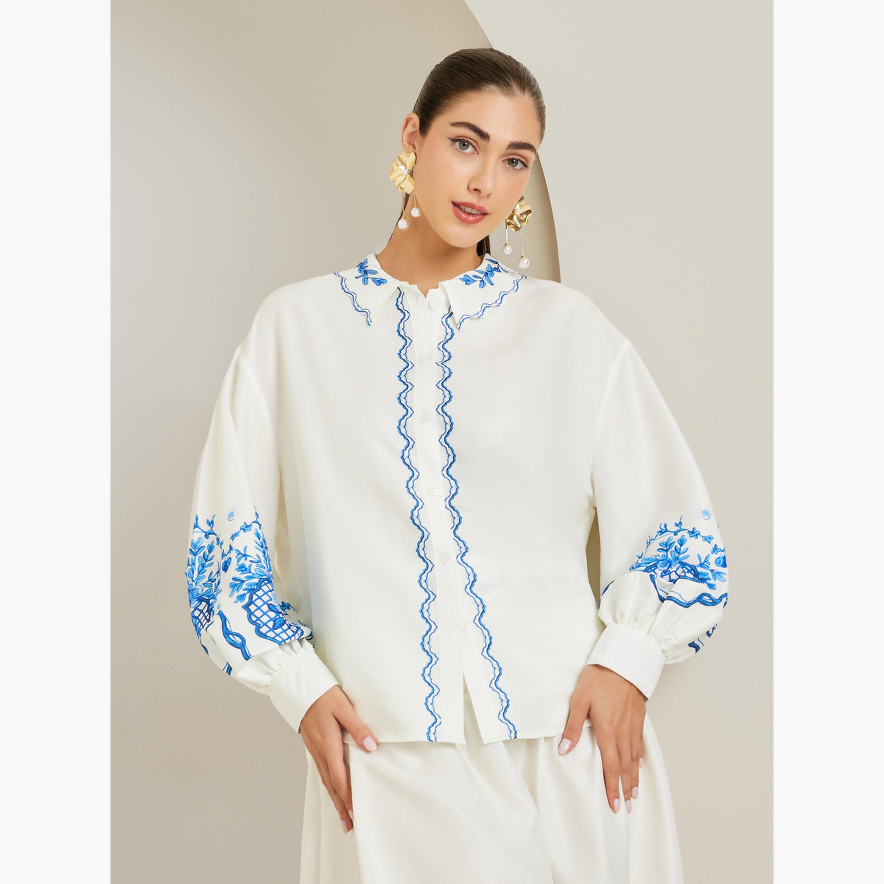 Styli Cream Placement Print Balloon Sleeve Blouse-women-clothing-shirtsandblouses-blouses-image-1