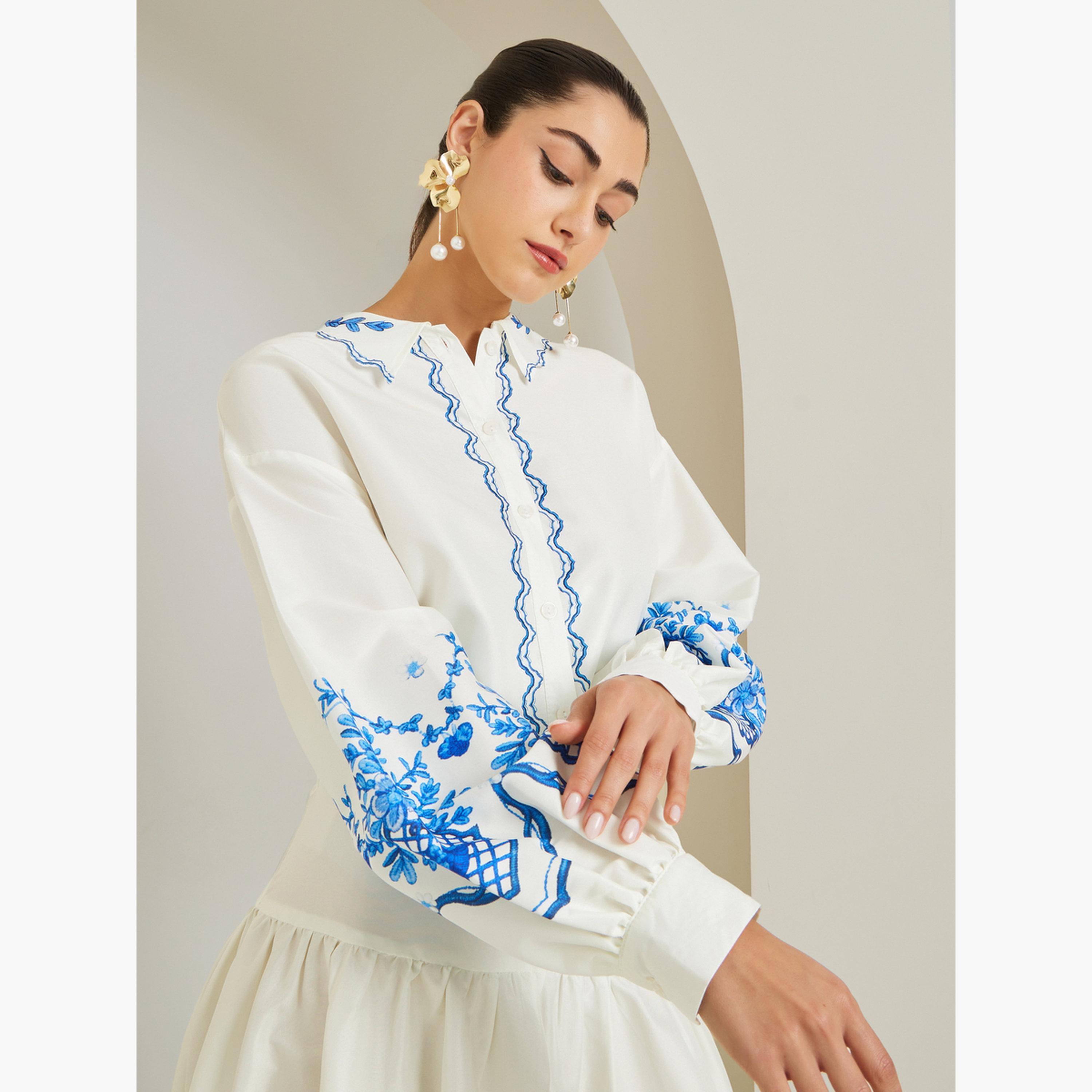 ستايلي - بلوزة بأكمام رسوم بالون مطبوعة لون كريمي-women-clothing-shirtsandblouses-blouses-image-3