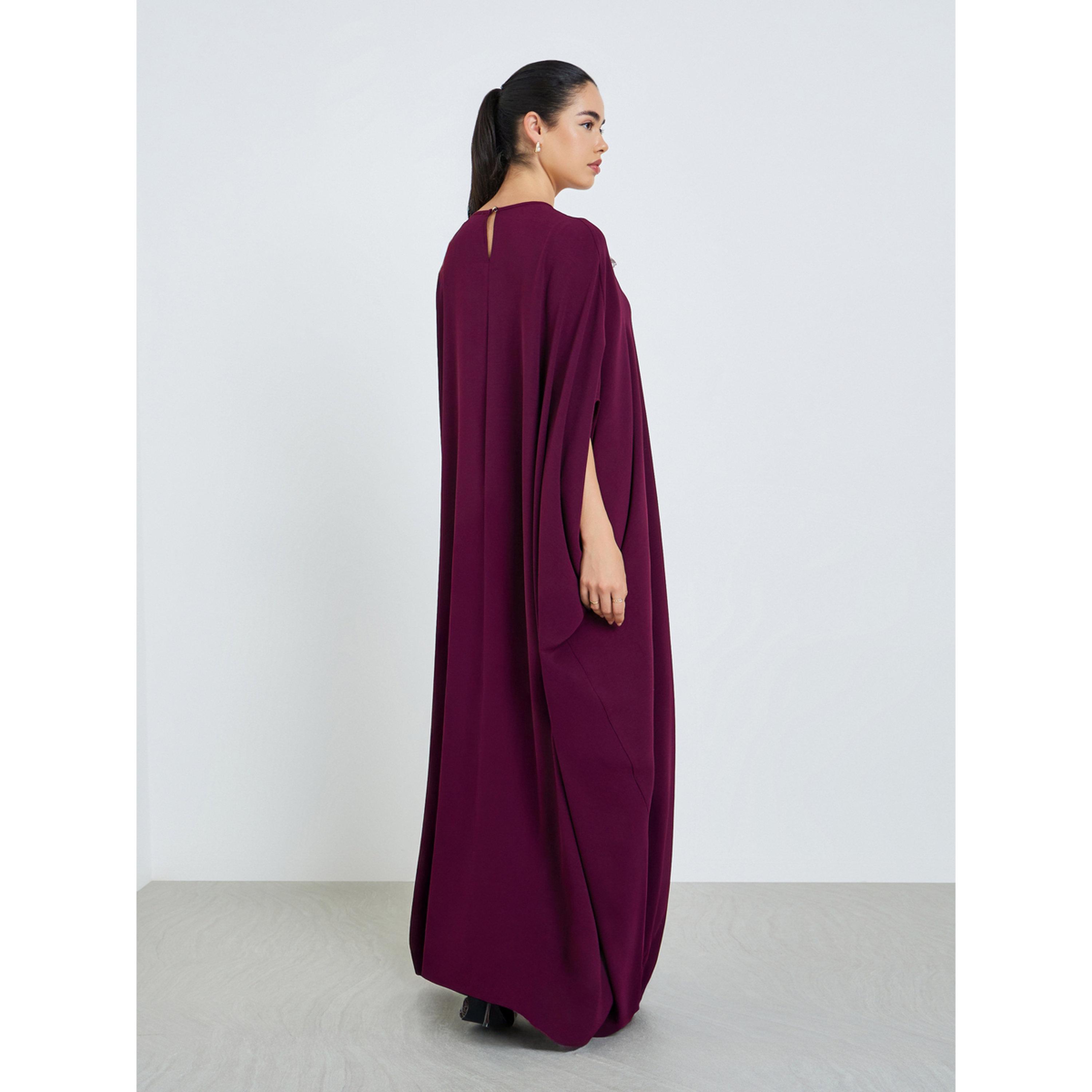 Styli Women Burgundy Maxi Kaftan with Floral Embellishments-women-arabicclothing-kaftan-image-5