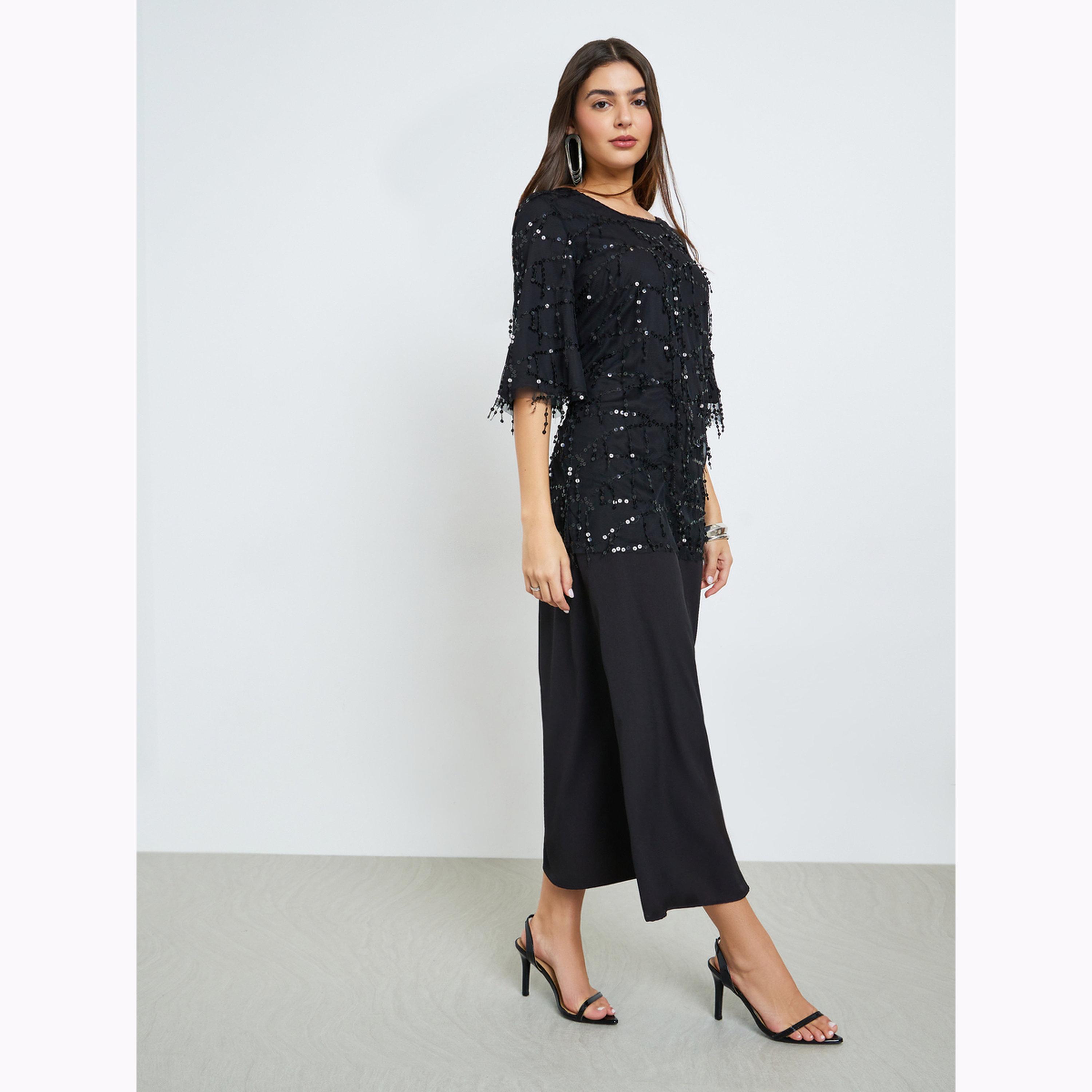 Styli Black Sequin A-Line Maxi Dress-women-clothing-dresses-image-2