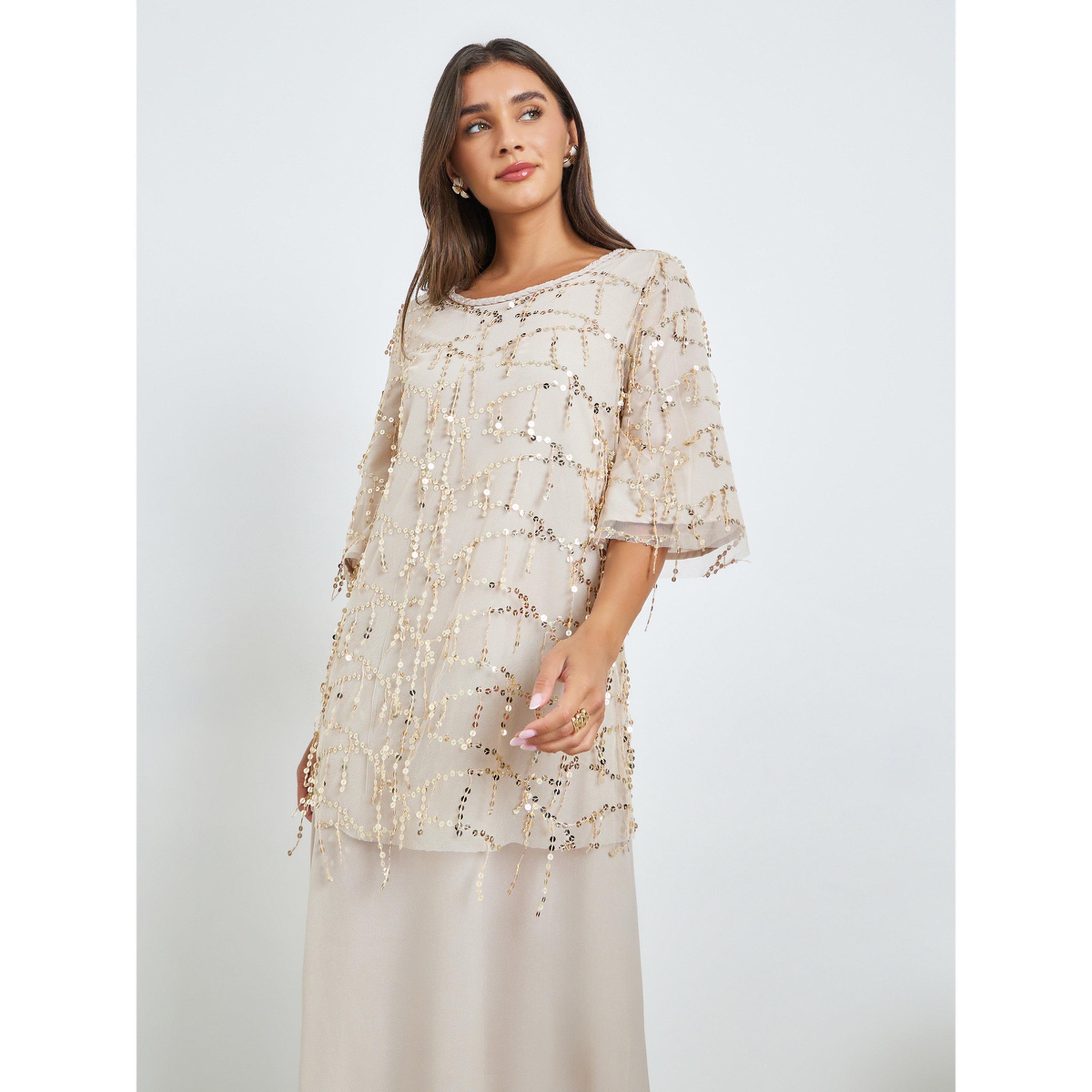 Styli Beige Sequin A-Line Maxi Dress-women-clothing-dresses-image-2