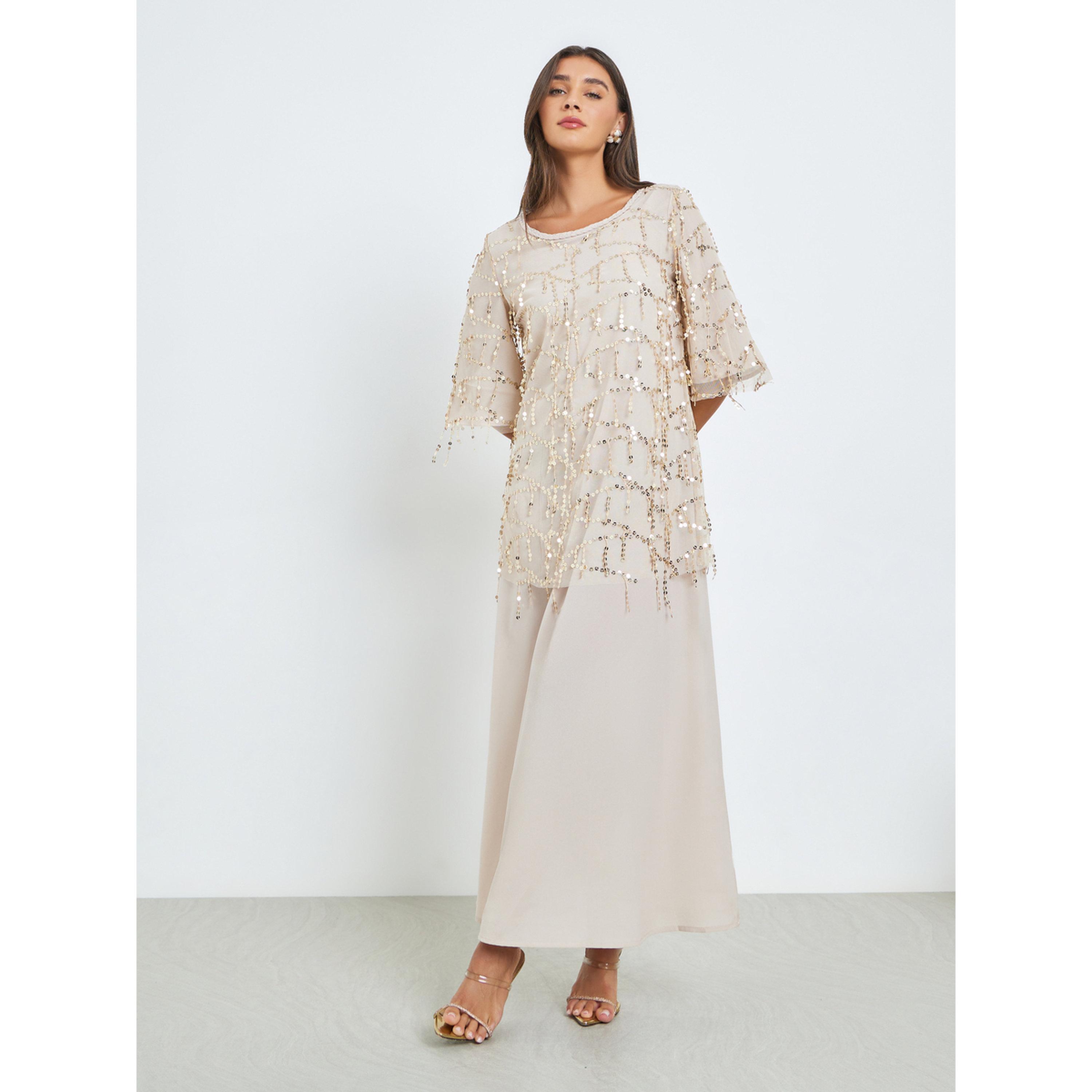 Styli Beige Sequin A-Line Maxi Dress-women-clothing-dresses-image-3