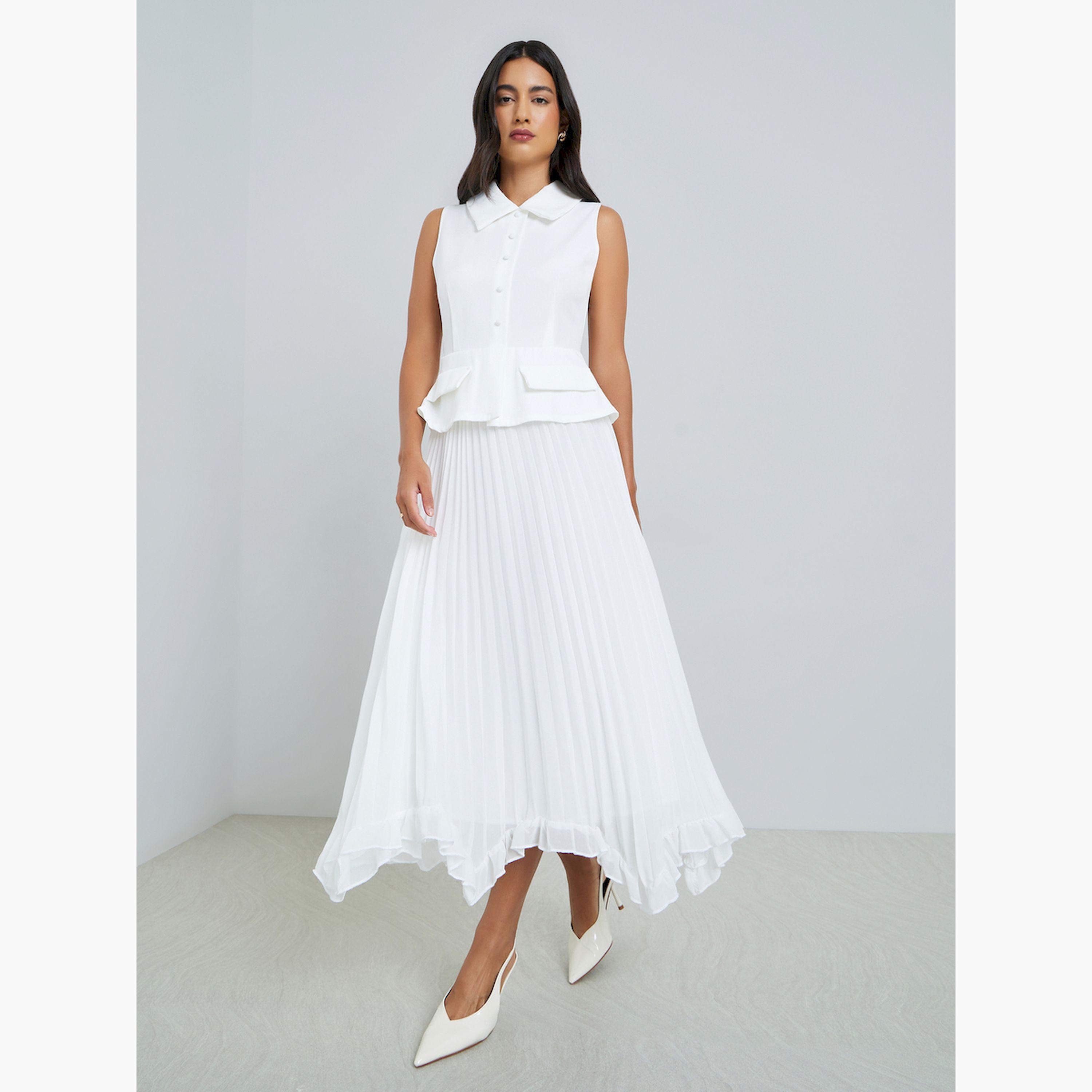 Styli Off-White Sleeveless Blazer Midi Dress-women-clothing-dresses-image-1