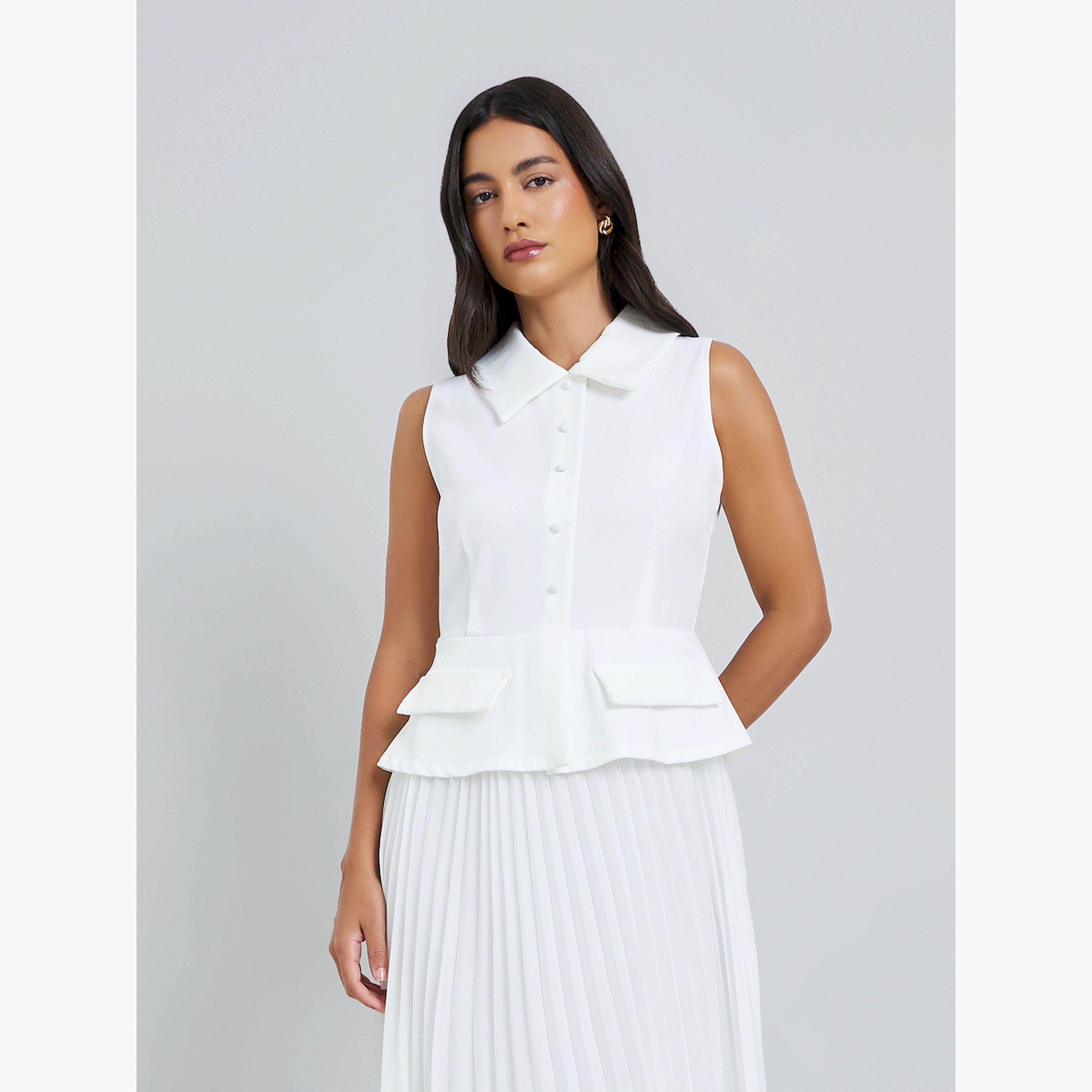 Styli Off-White Sleeveless Blazer Midi Dress-women-clothing-dresses-image-2