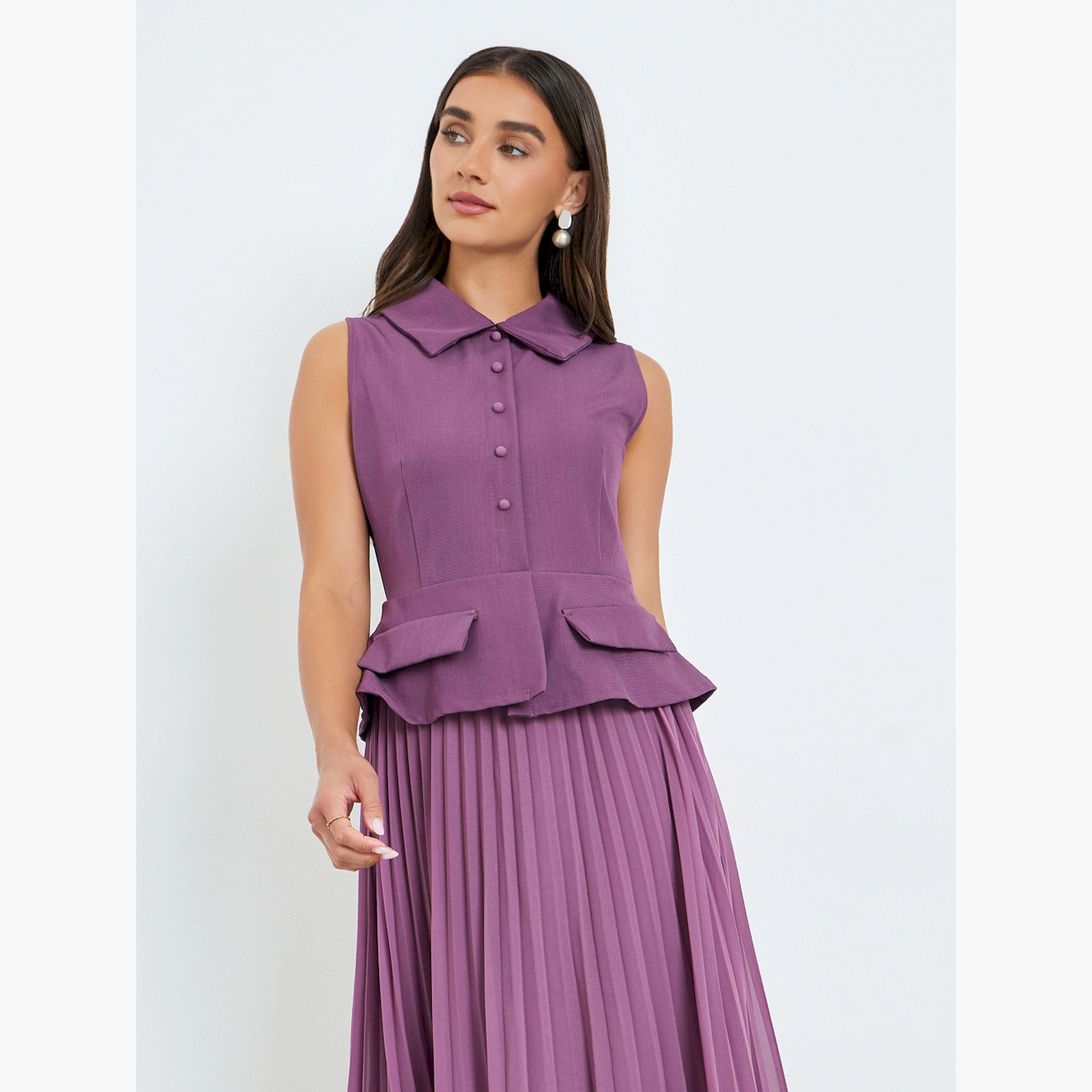 فستان ميدي بنمط بليزر بلا أكمام-women-clothing-dresses-image-2