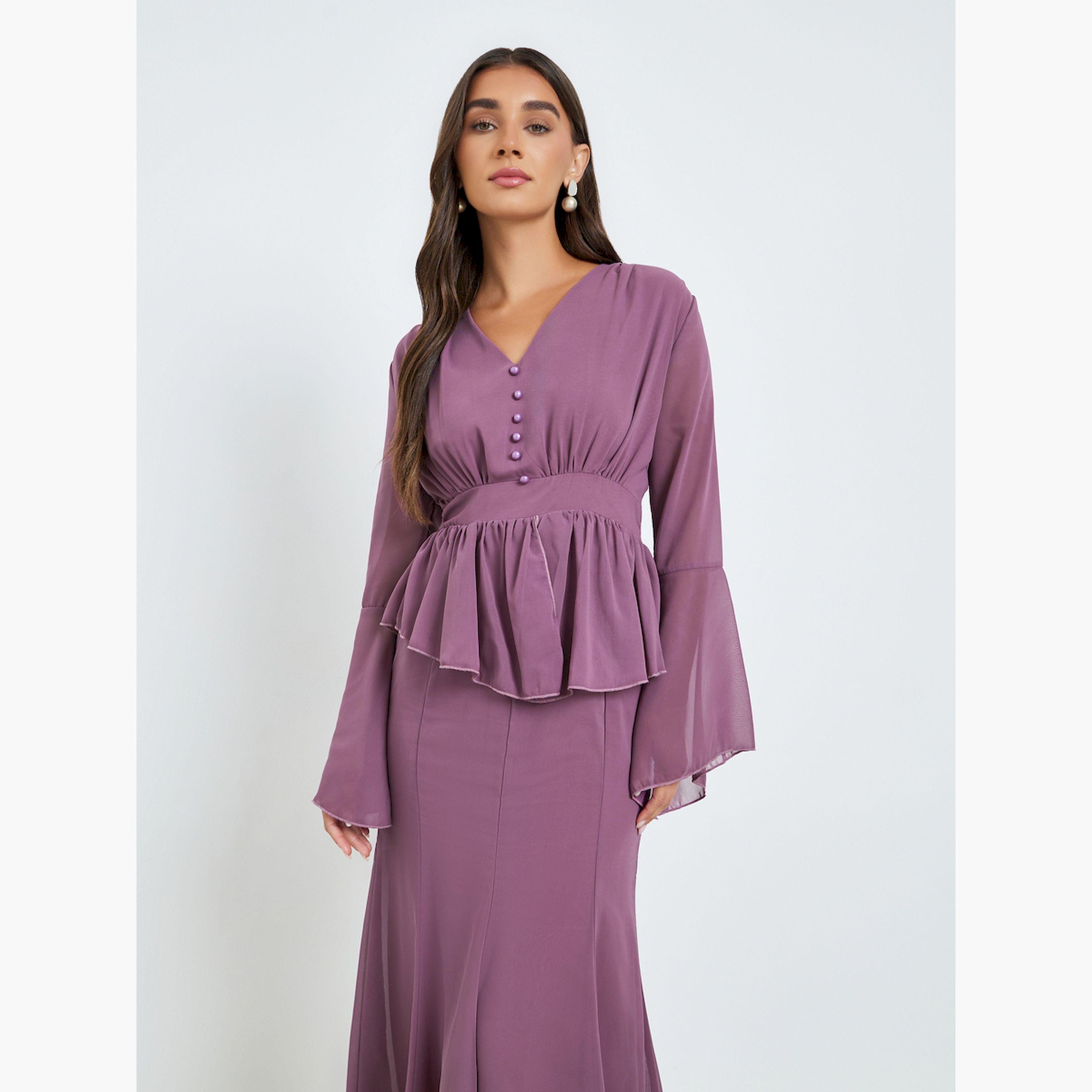 Styli Women Purple Ruffled Detail Mermaid Maxi Dress-women-clothing-dresses-image-2
