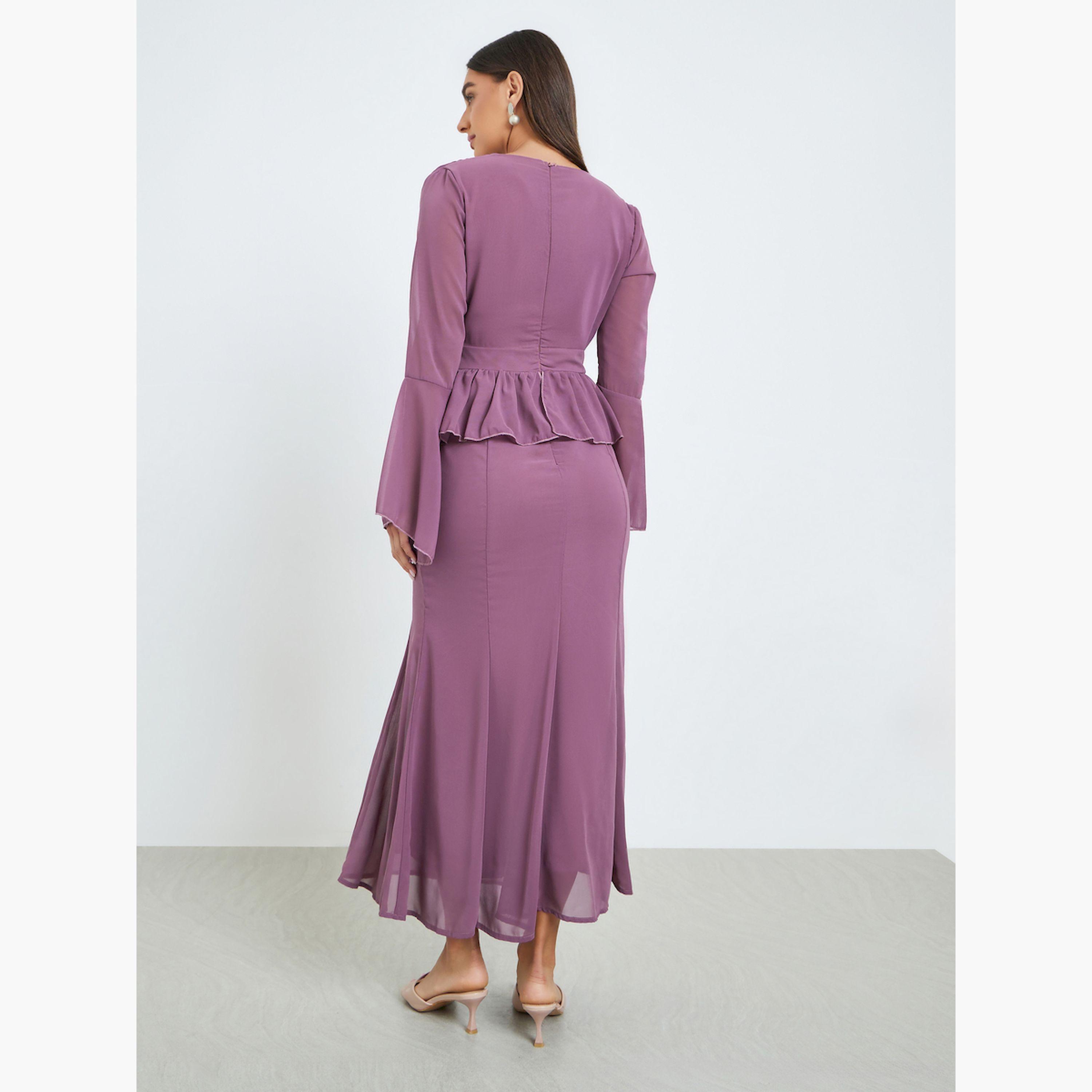 Styli Women Purple Ruffled Detail Mermaid Maxi Dress-women-clothing-dresses-image-4