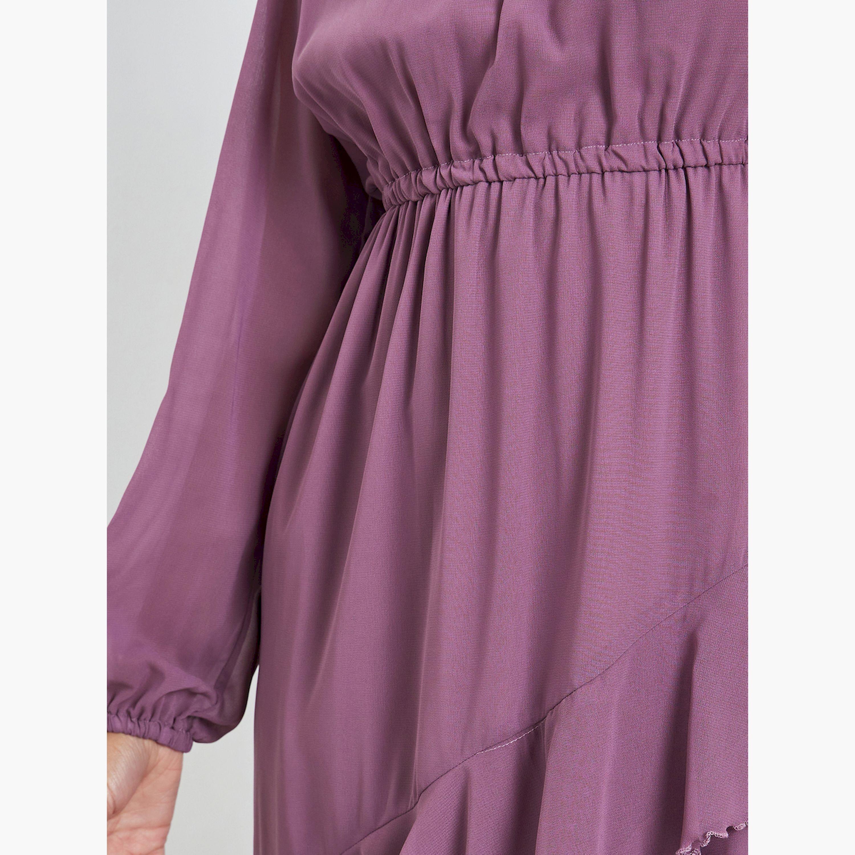 فستان طويل بأكمام بالون وكشكش-women-clothing-dresses-image-5
