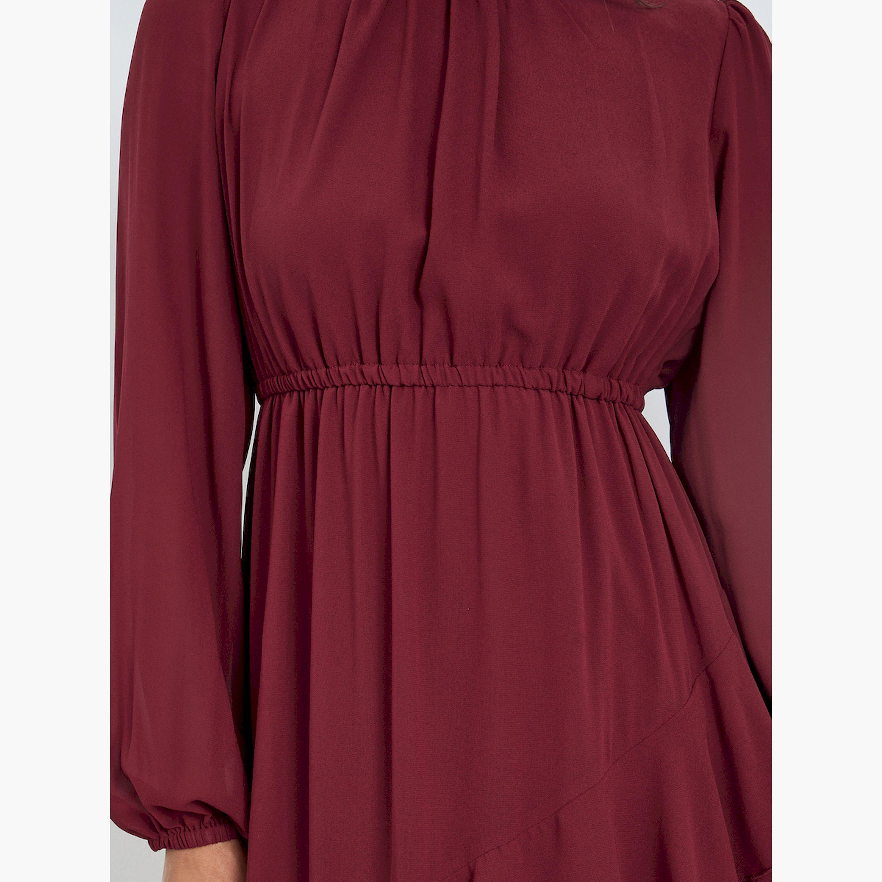 Styli Women Red Balloon Sleeve Ruffled Detail Maxi Dress-women-clothing-dresses-image-5