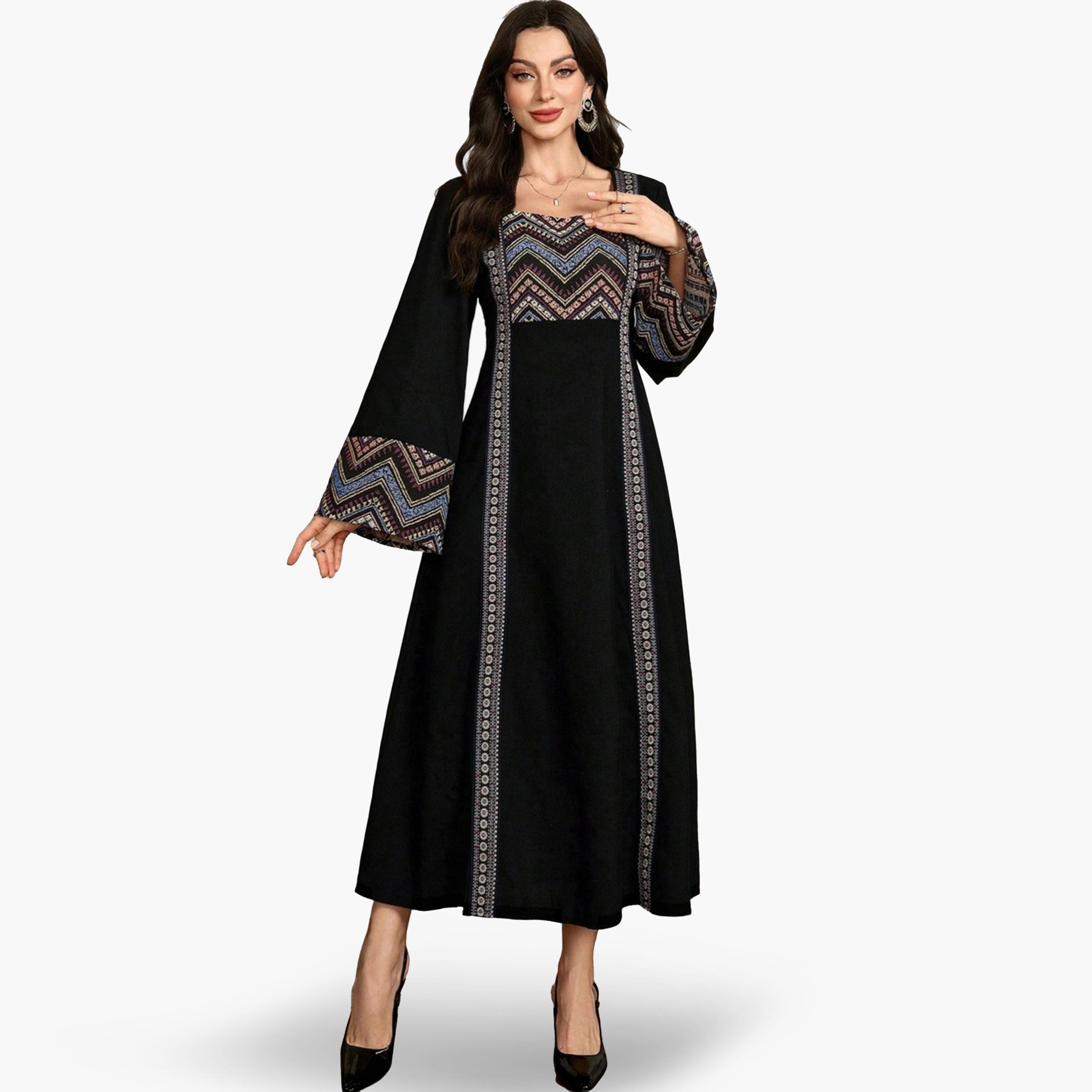 جلابية بياقة مربعة وطبعة جرافيك-women-arabicclothing-jalabiyas-image-1