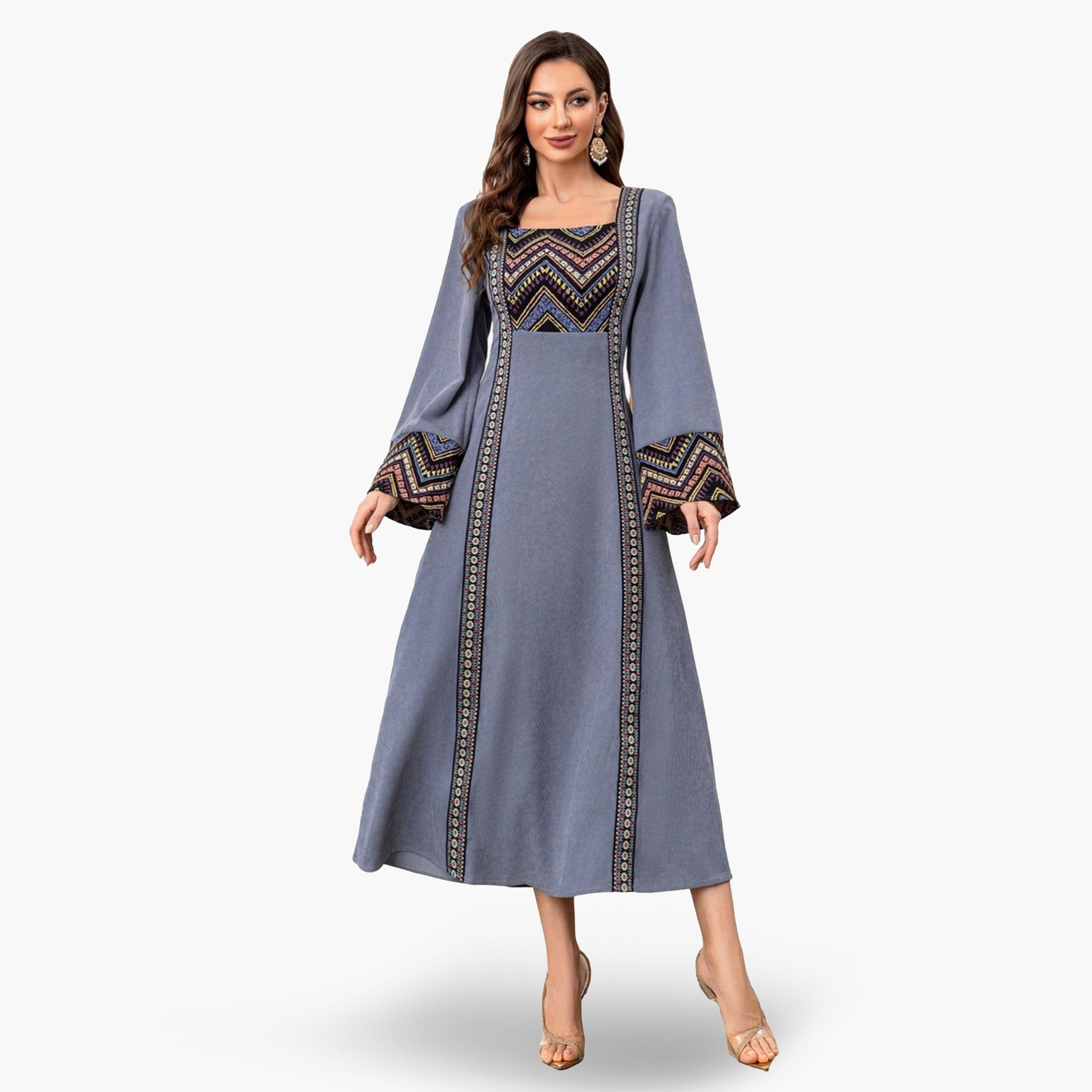 Take Two Women Graphic Print Square Neck Jalabiya-women-arabicclothing-jalabiyas-image-1