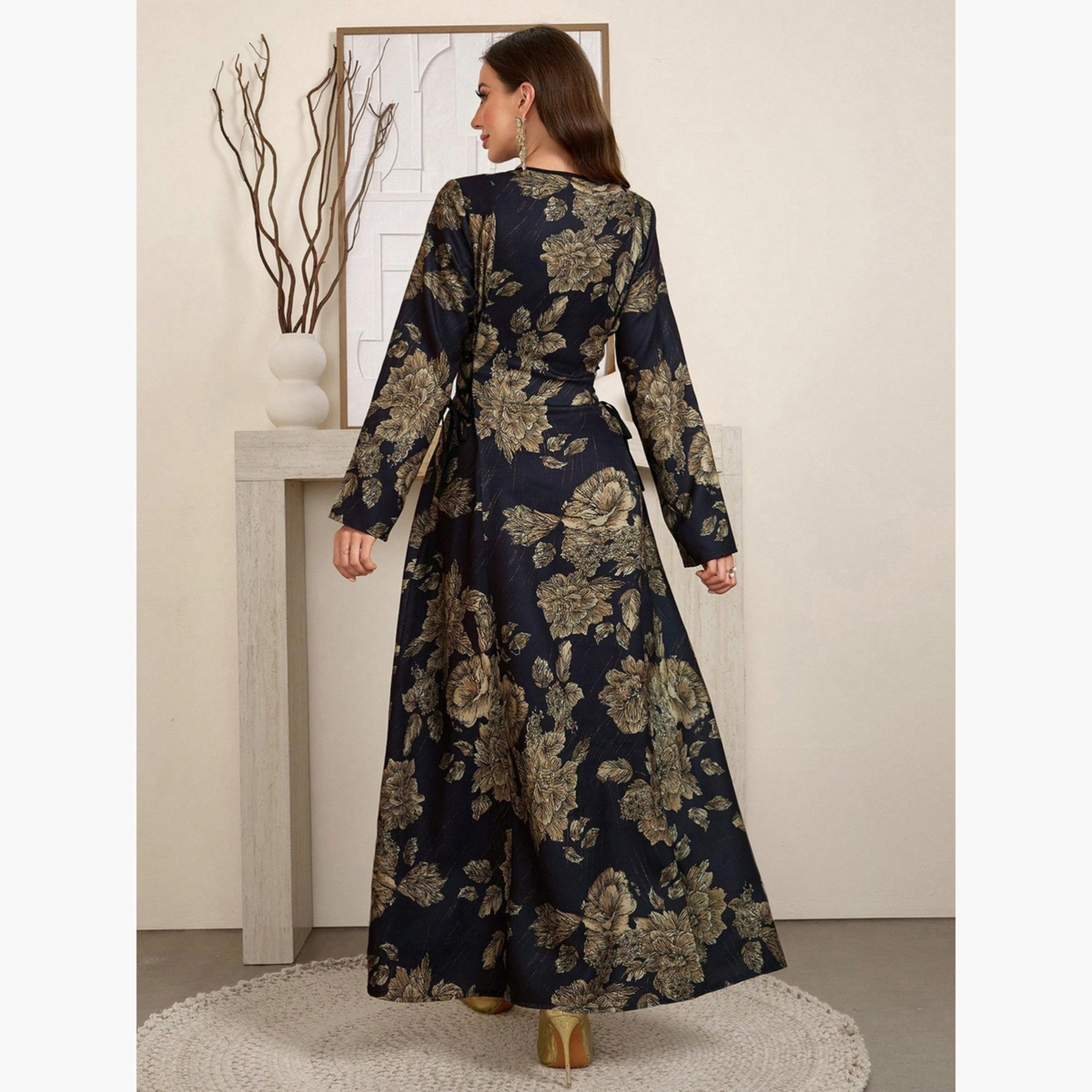 Take Two Women Floral Print Jalabiya with Side Tie-Up-women-arabicclothing-jalabiyas-image-2