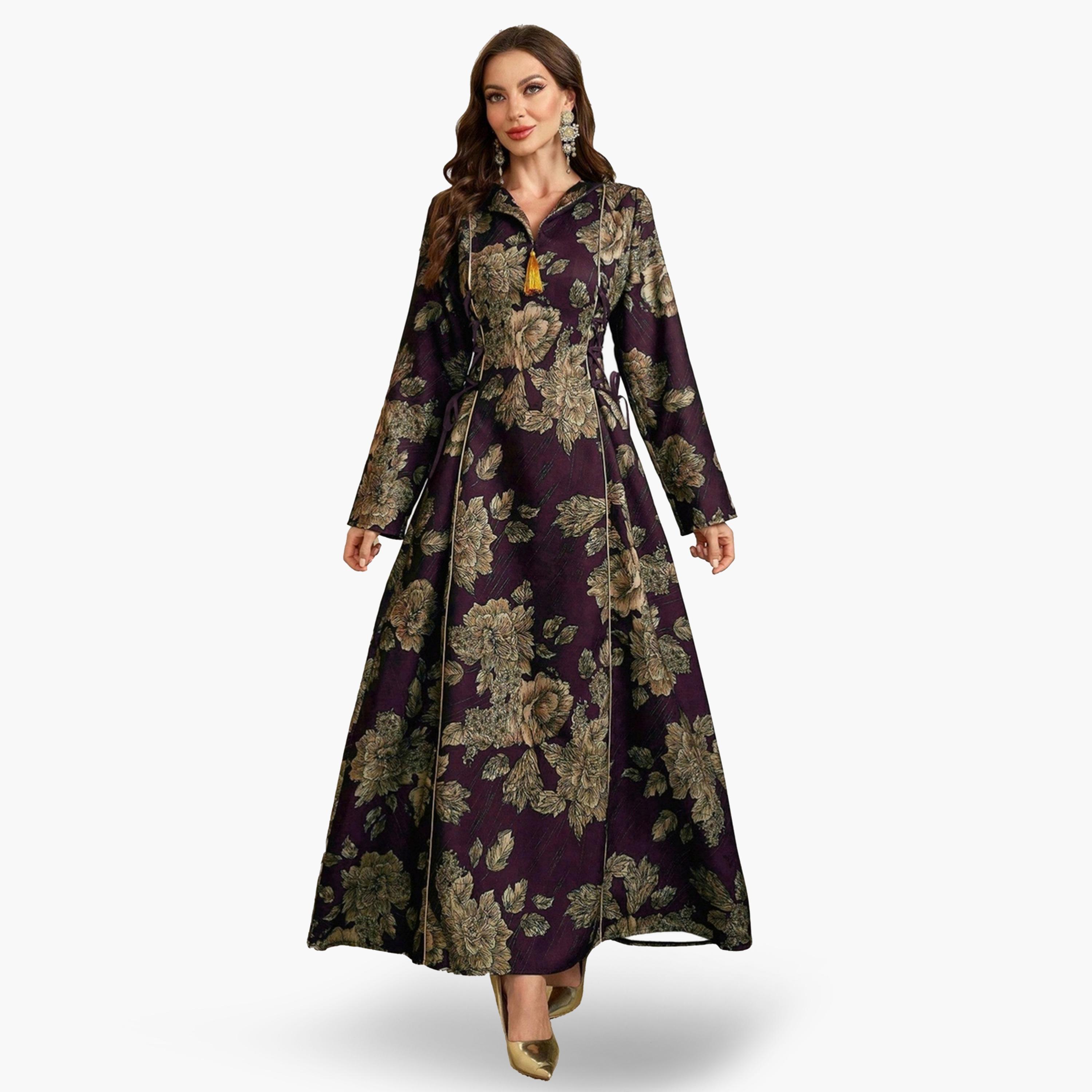 Take Two Women Floral Print Jalabiya with Side Tie-Up-women-arabicclothing-jalabiyas-image-1