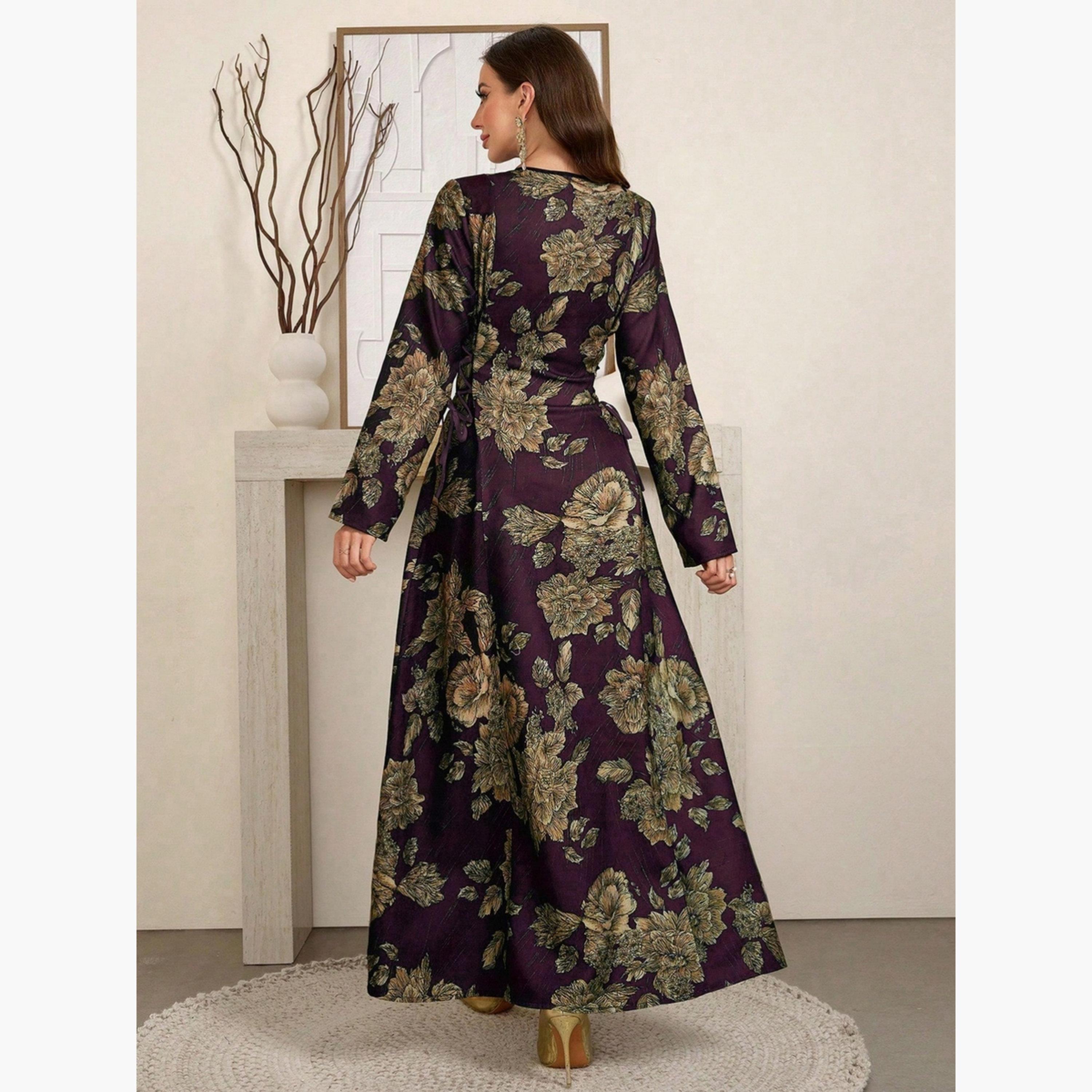 جلابية بطبعة زهور وأربطة جانبية-women-arabicclothing-jalabiyas-image-2