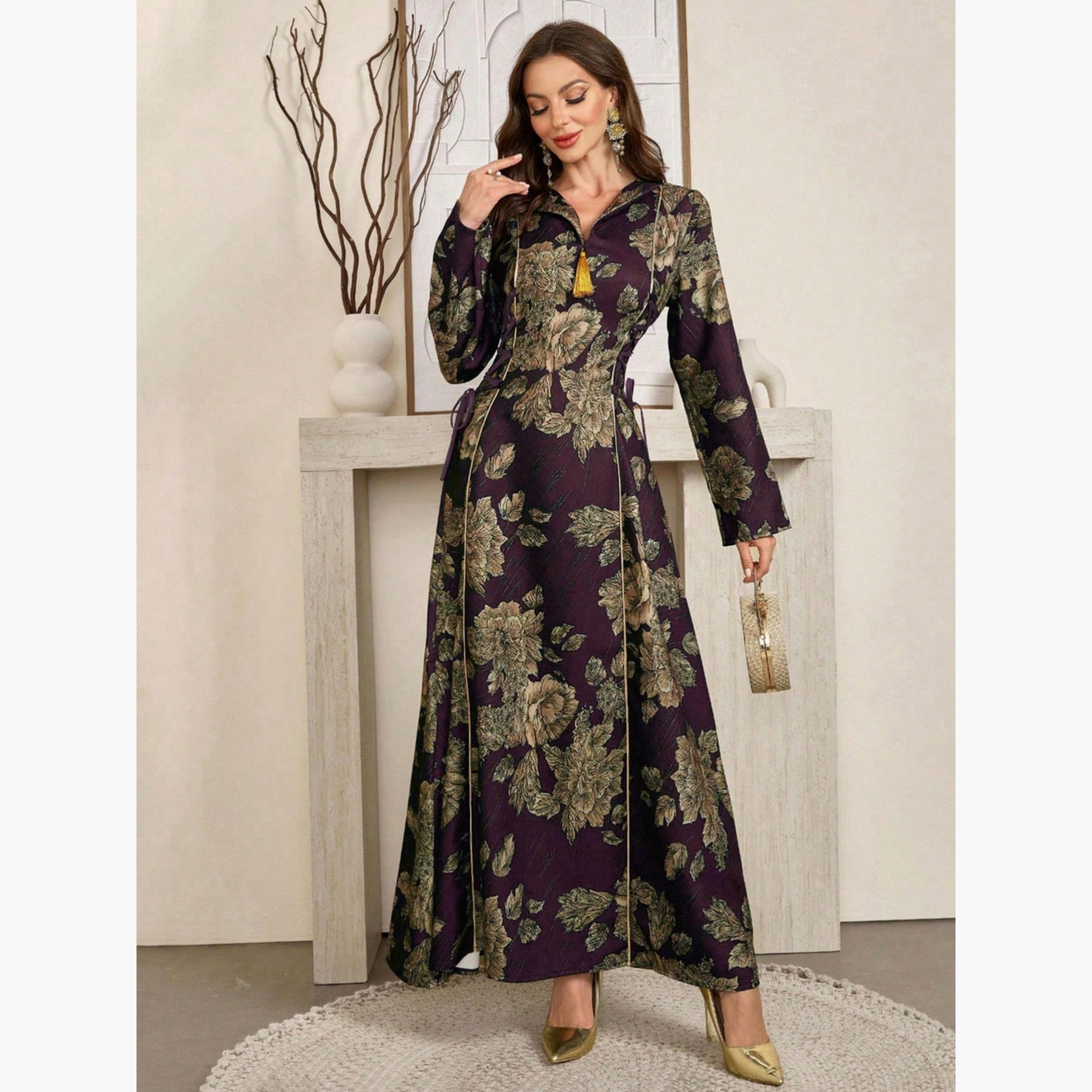 جلابية بطبعة زهور وأربطة جانبية-women-arabicclothing-jalabiyas-image-3