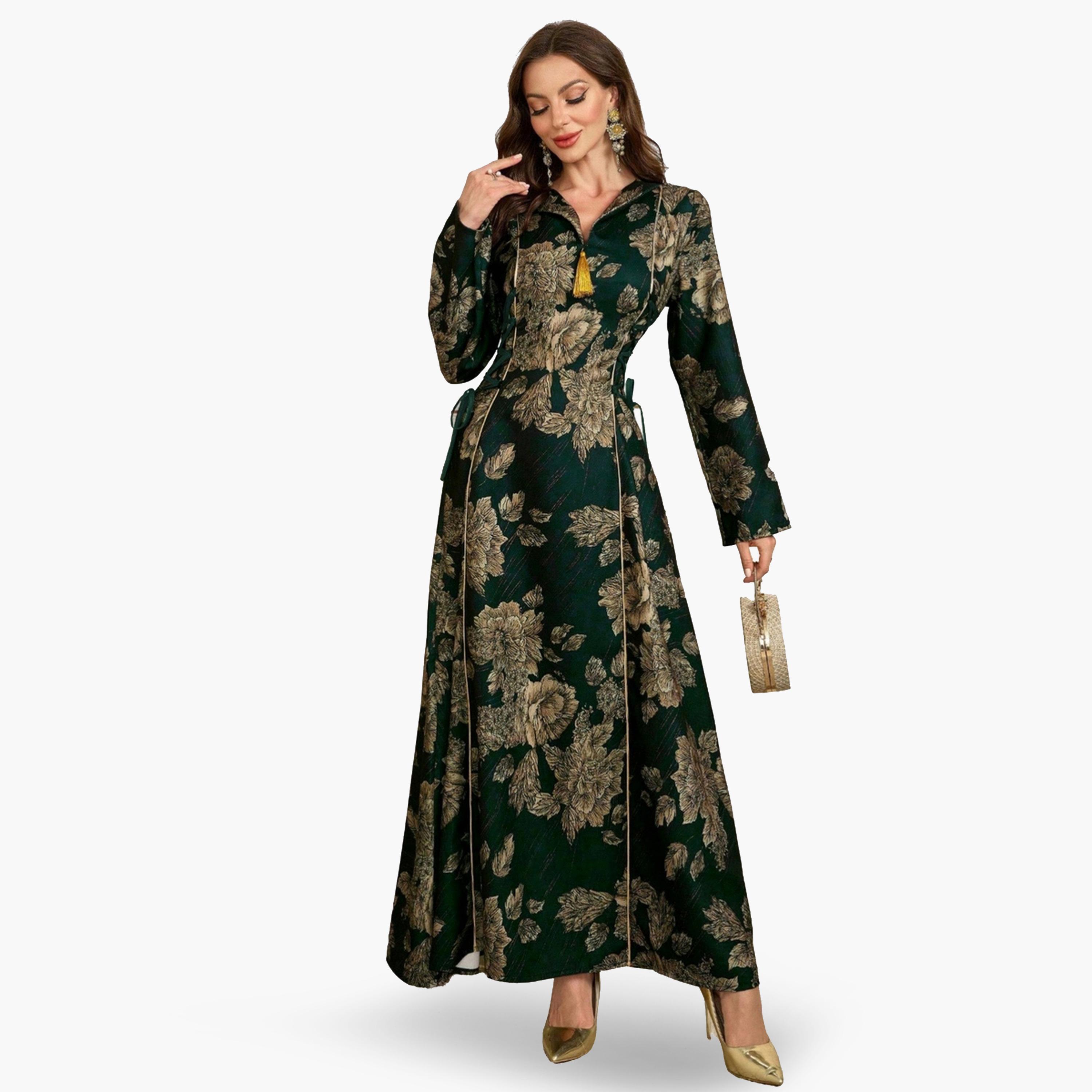 جلابية بطبعة زهور وأربطة جانبية-women-arabicclothing-jalabiyas-image-1