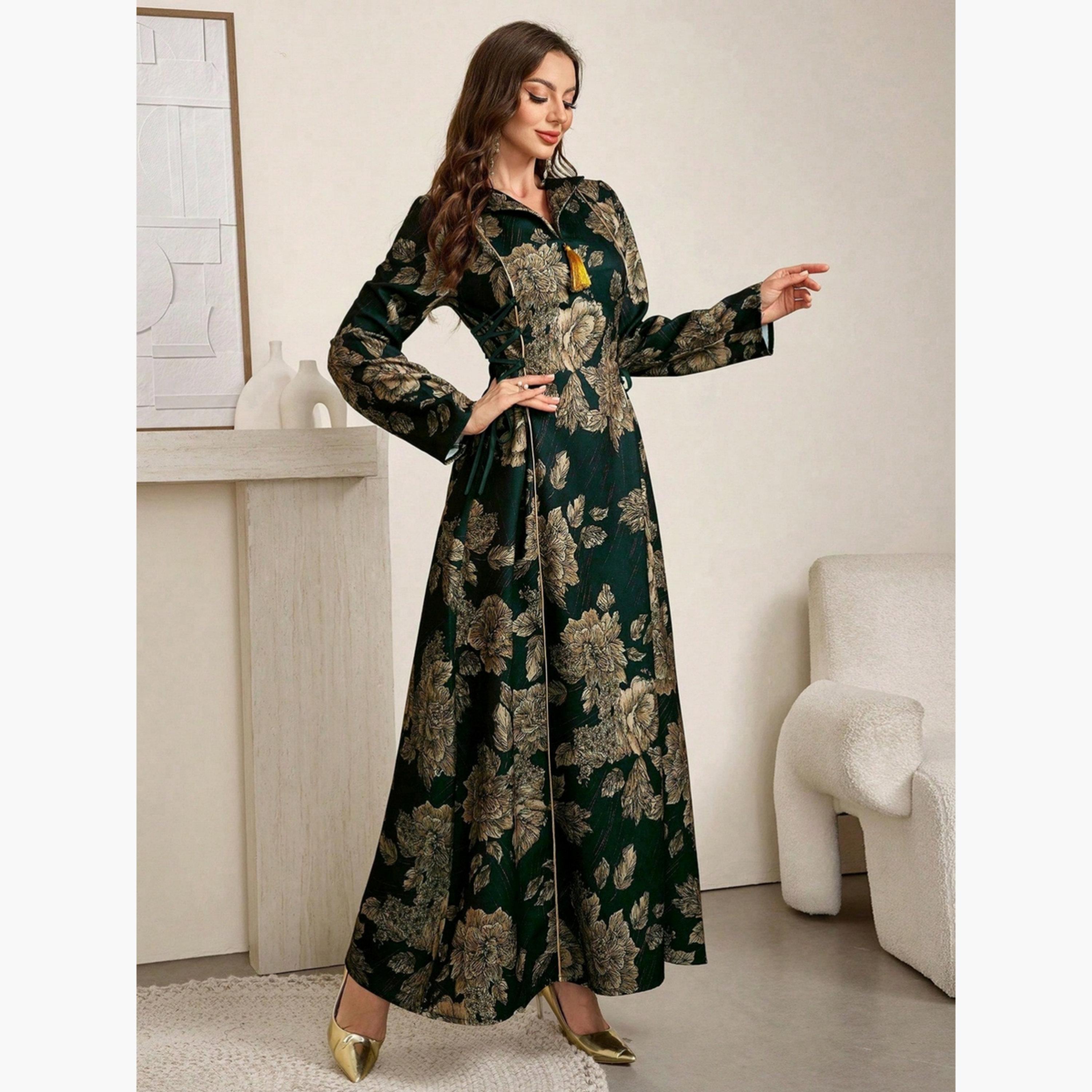 Take Two Women Floral Print Jalabiya with Side Tie-Up-women-arabicclothing-jalabiyas-image-2