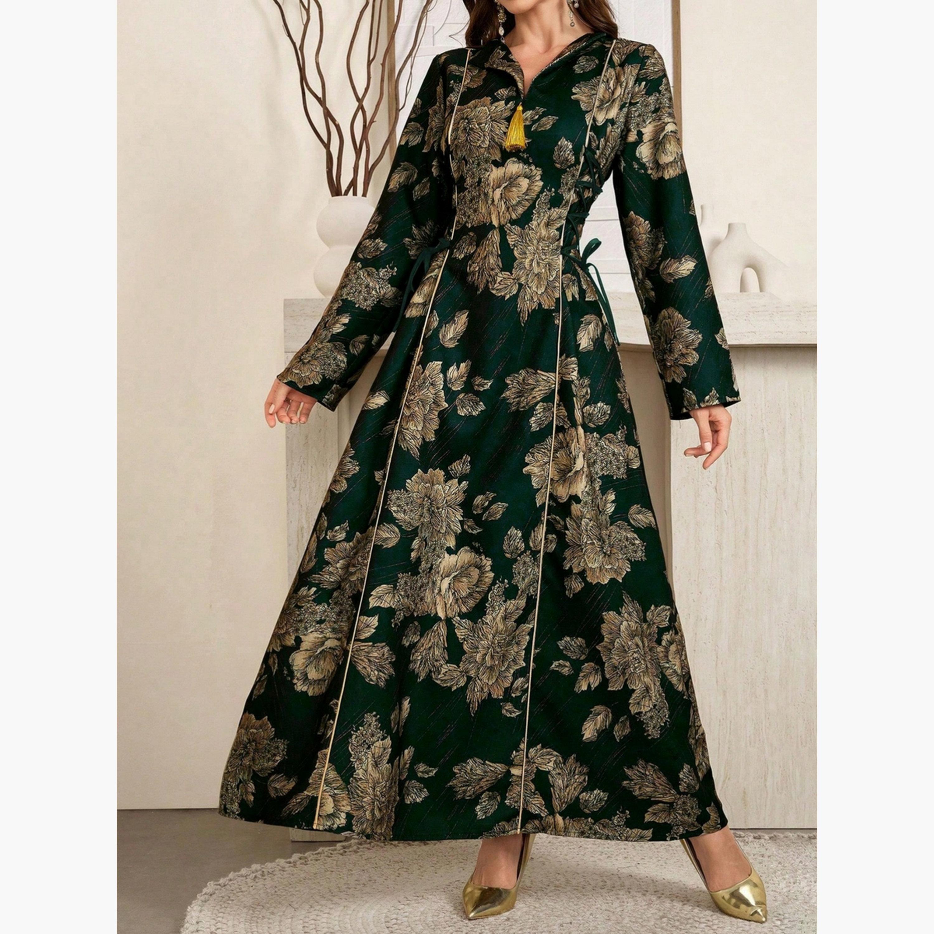 Take Two Women Floral Print Jalabiya with Side Tie-Up-women-arabicclothing-jalabiyas-image-5