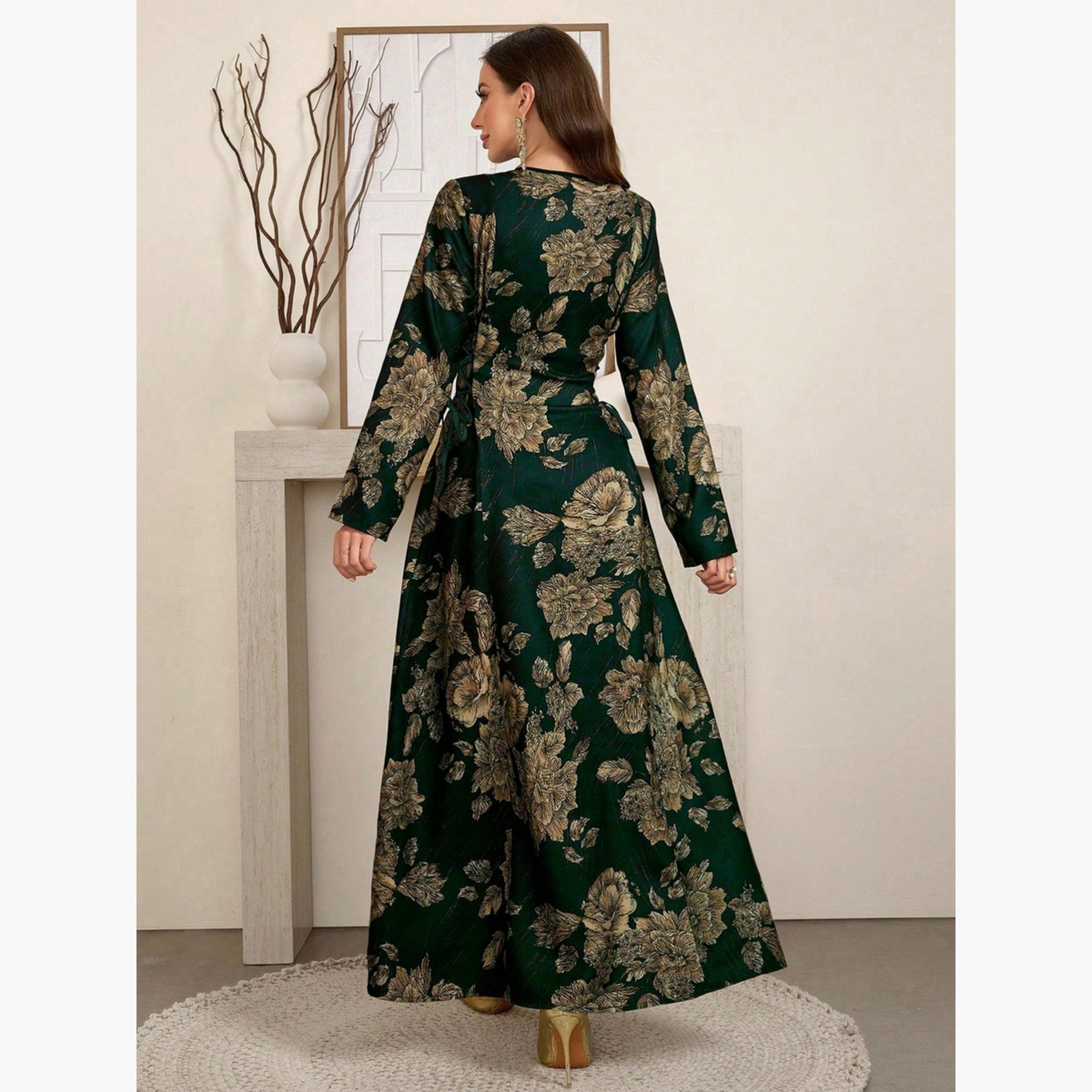جلابية بطبعة زهور وأربطة جانبية-women-arabicclothing-jalabiyas-image-6